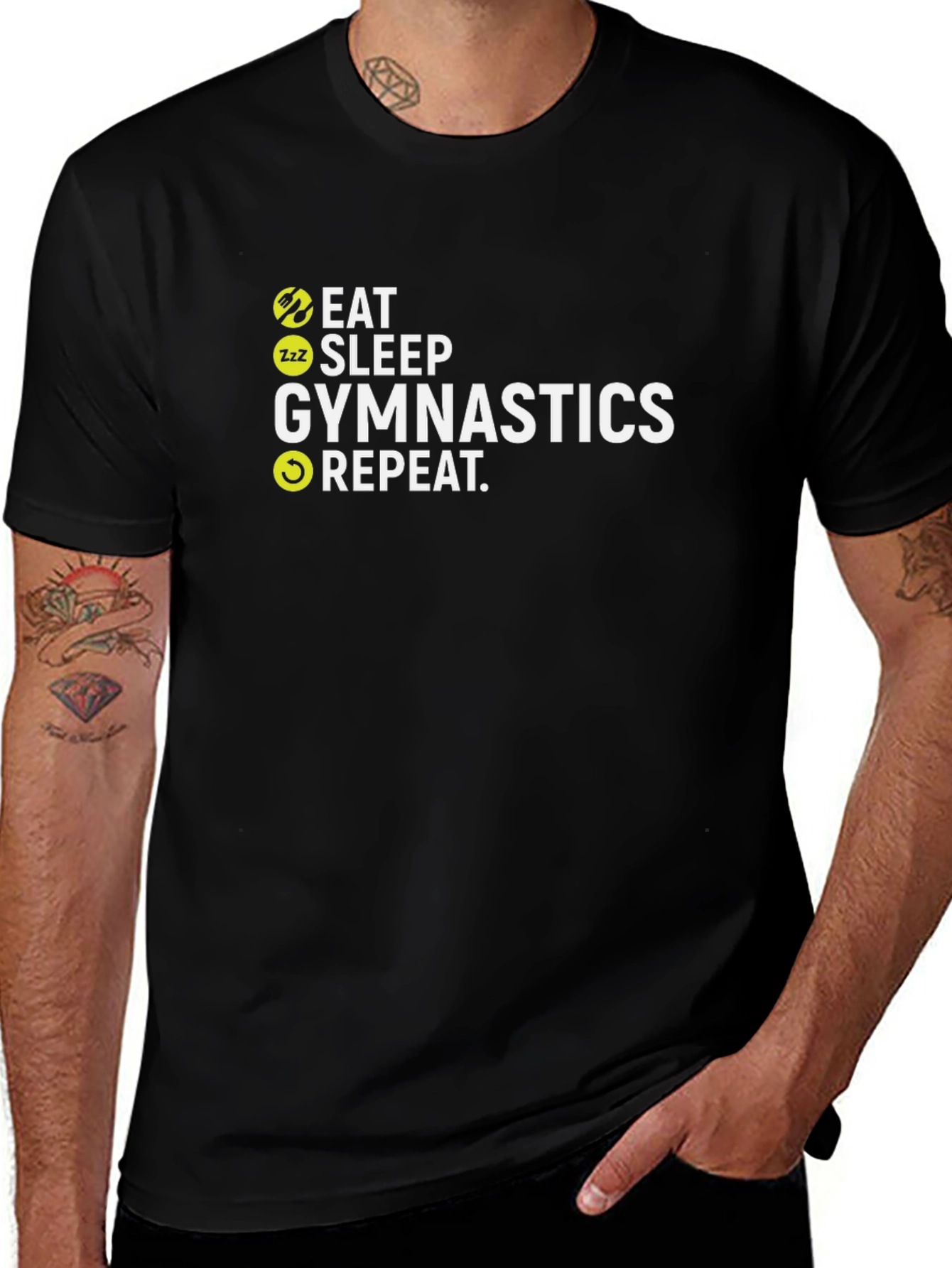 Variant 3 of Eat Sleep Gymnastics Repeat Black Graphic Tee