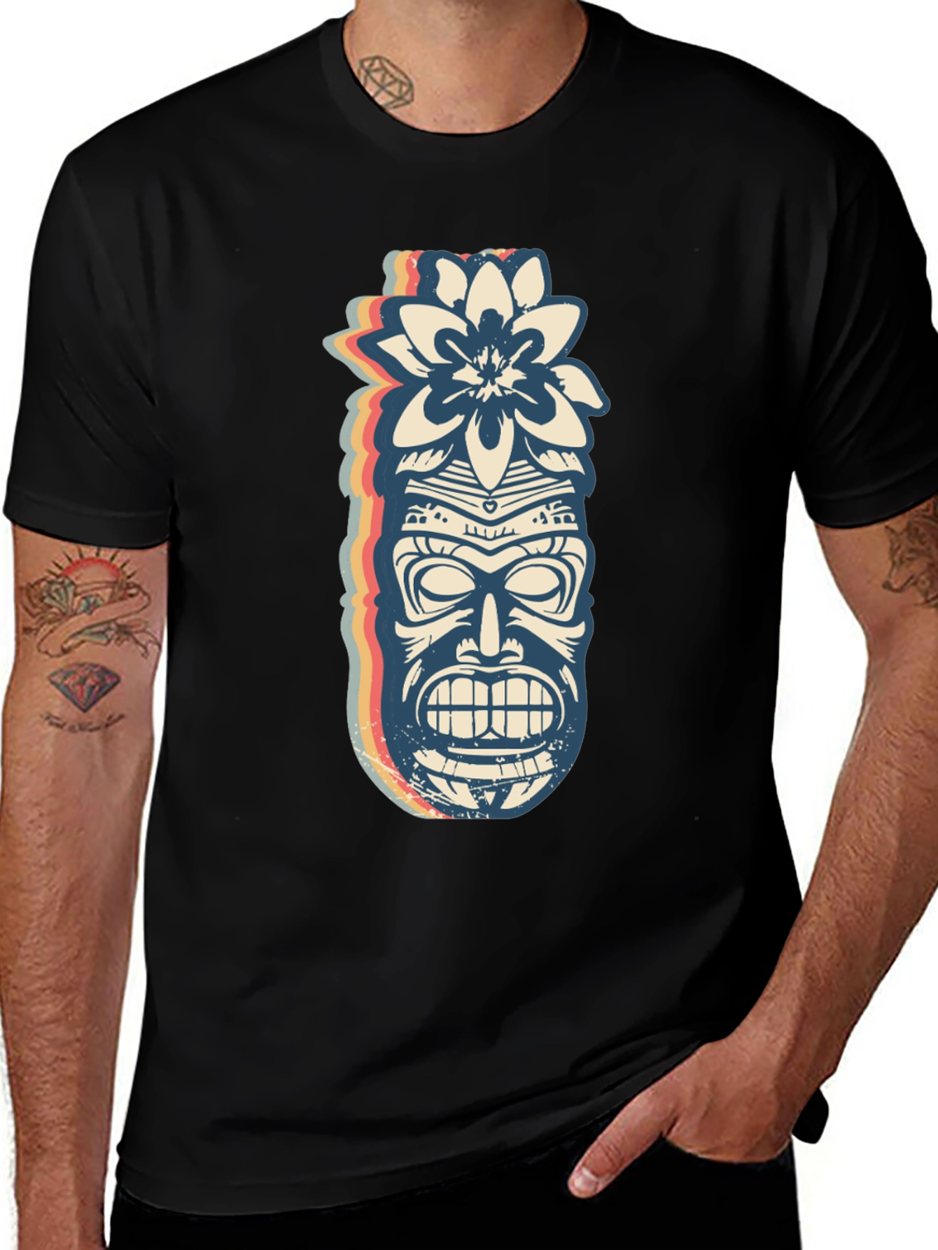 Variant 27 of Retro Tiki Mask Graphic Tee - Island Vibes