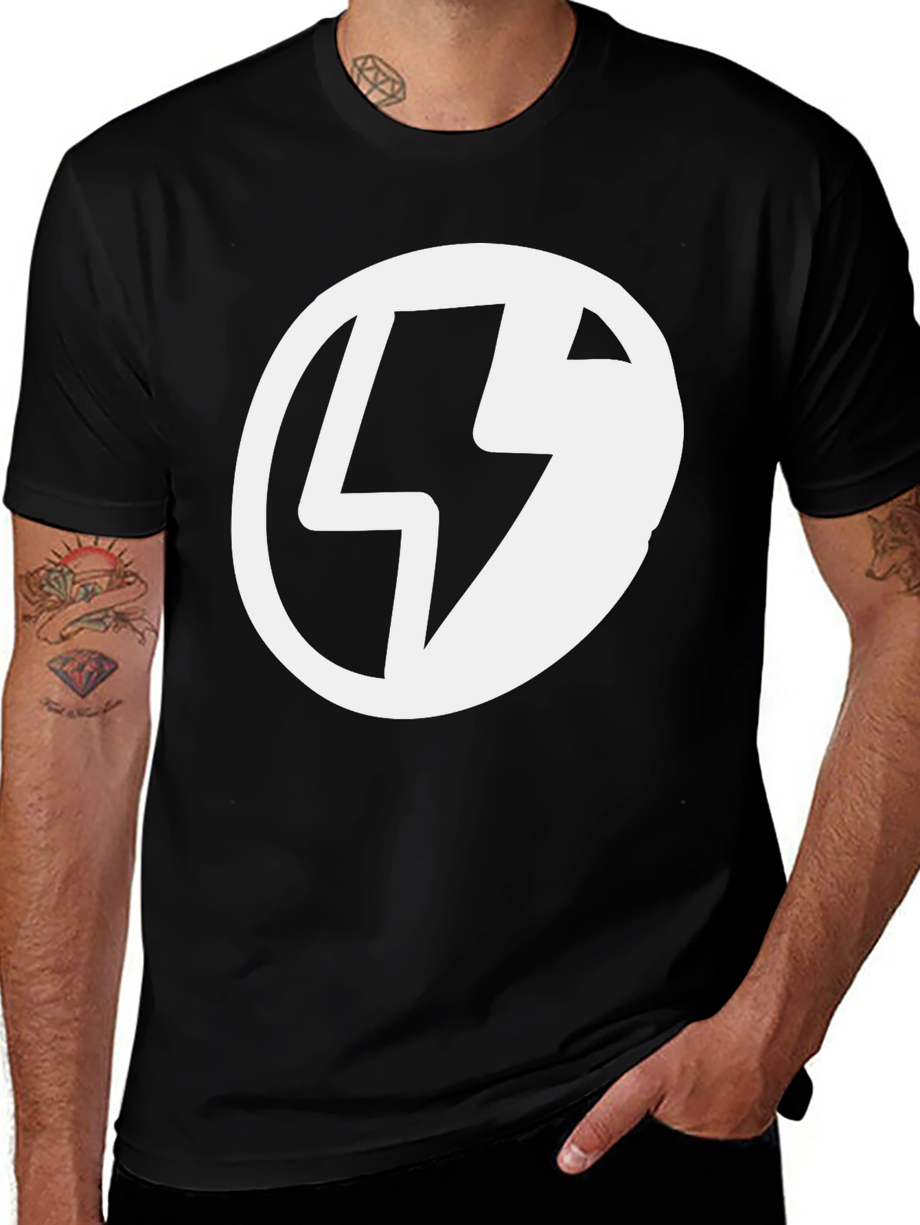 Variant 14 of Black T-Shirt with Lightning Bolt Circle Graphic