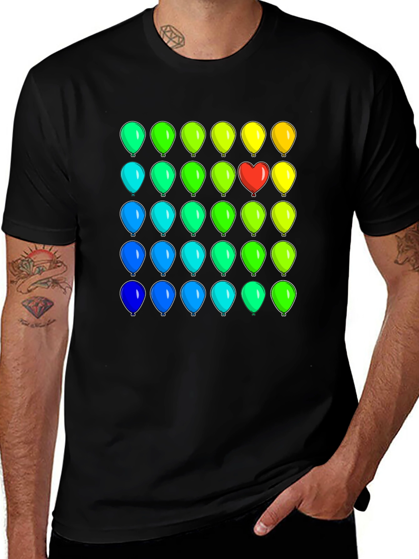 Black Rainbow Balloons Graphic T-Shirt - Novelty Design main image