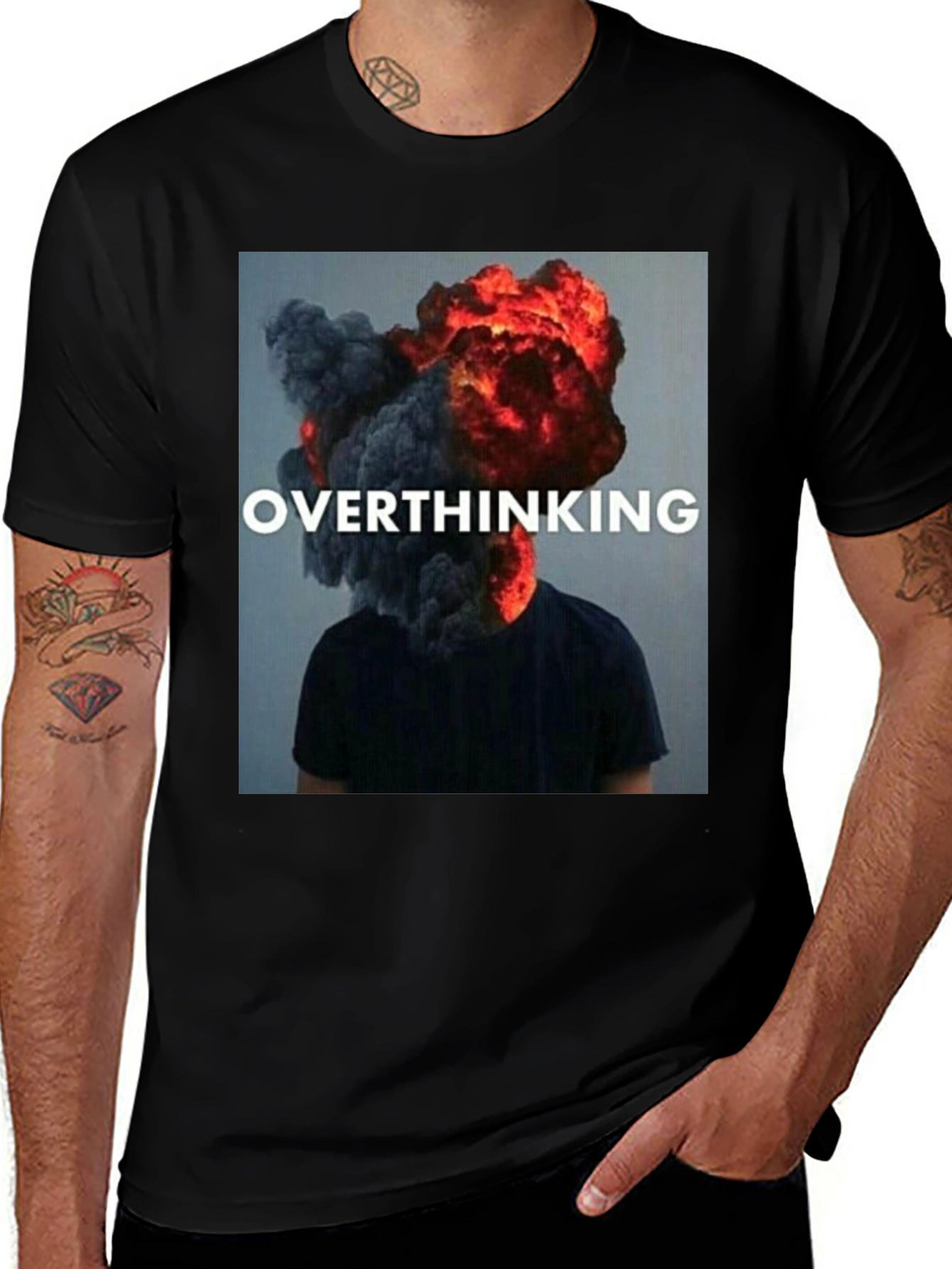 Variant 27 of Overthinking Graphic Tee - Trendy Unisex Black T-Shirt