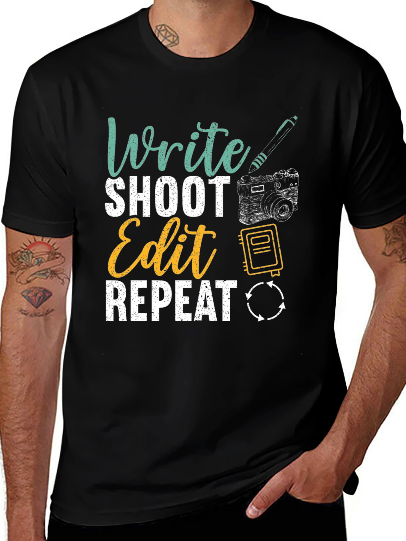 Variant 10 of Write Shoot Edit Repeat Graphic Tee - Photographer's Gift