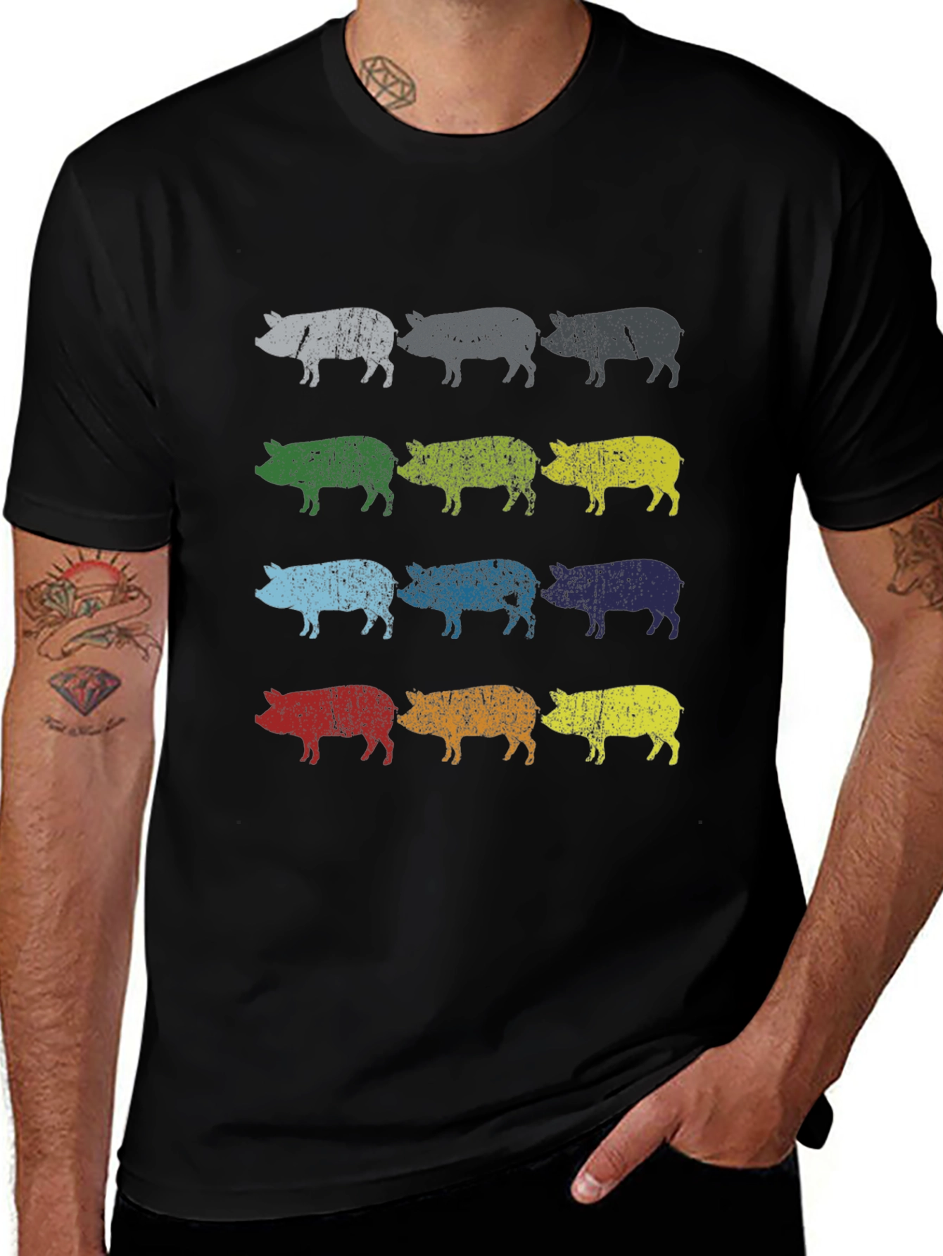 Variant 29 of Colorful Pig Row Graphic T-Shirt