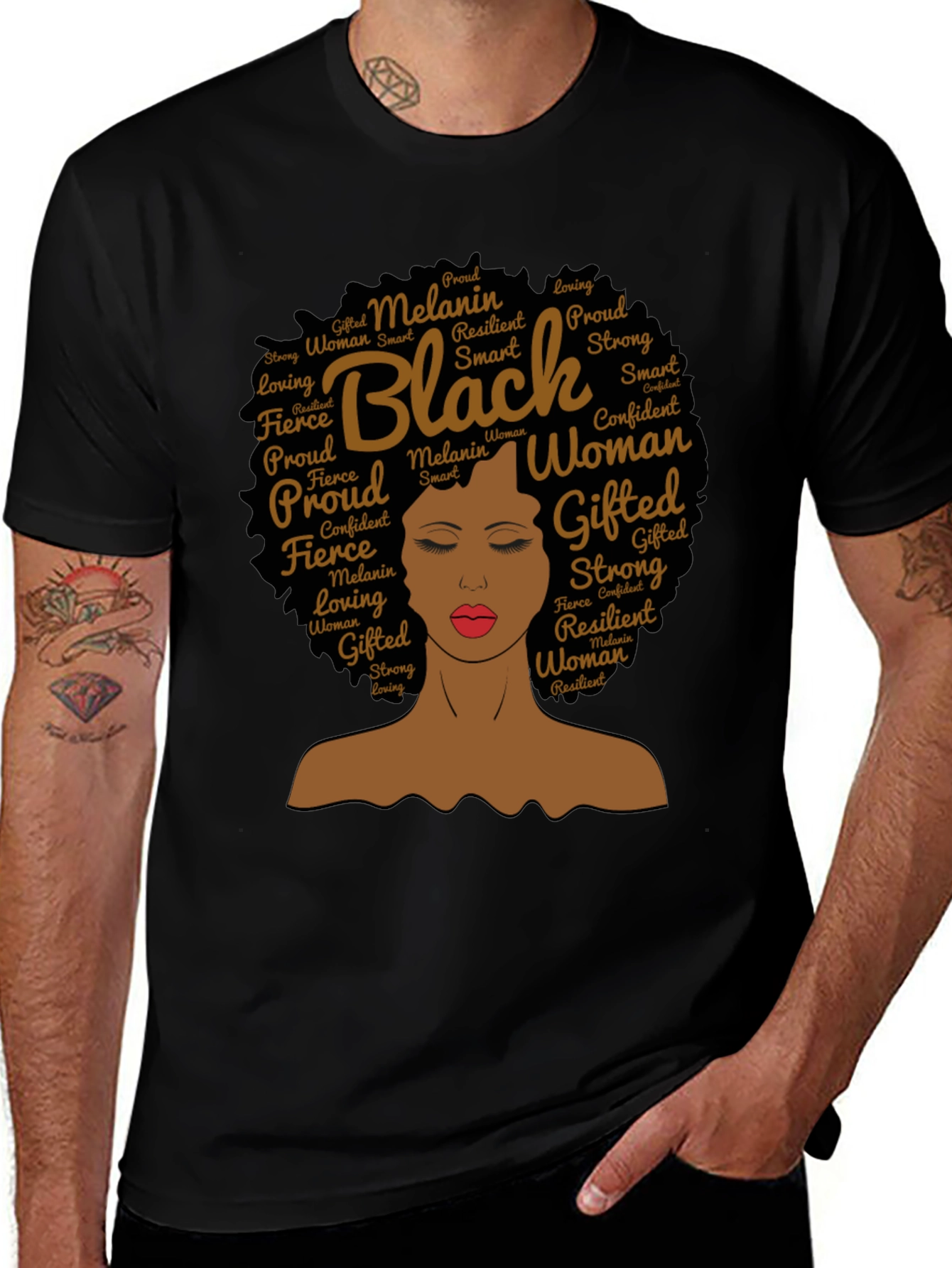 Black Woman Melanin Word Art T-Shirt