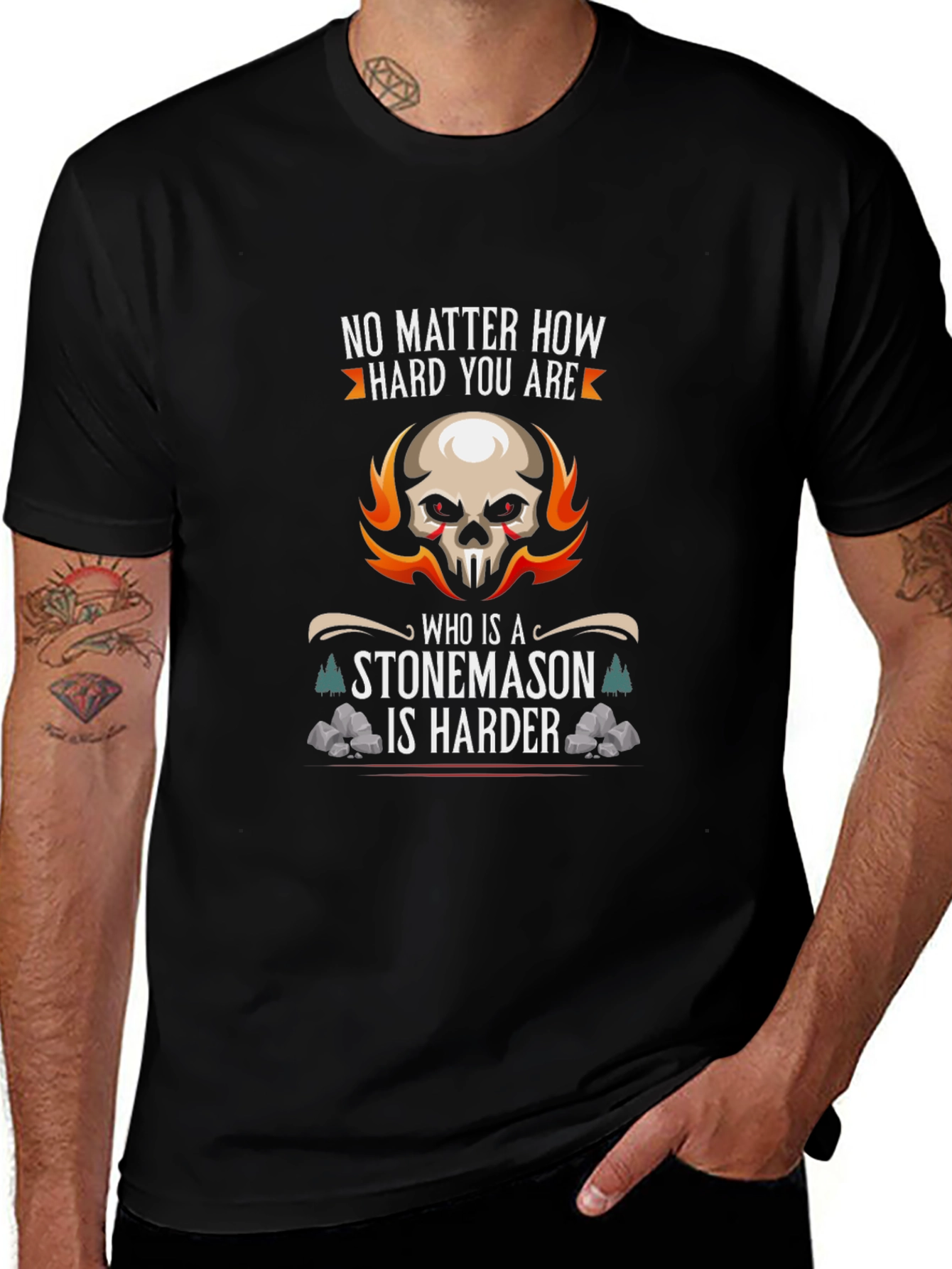 Variant 8 of Stonemason T-Shirt - Skull Graphic Tee - 'No Matter How Hard You Are'
