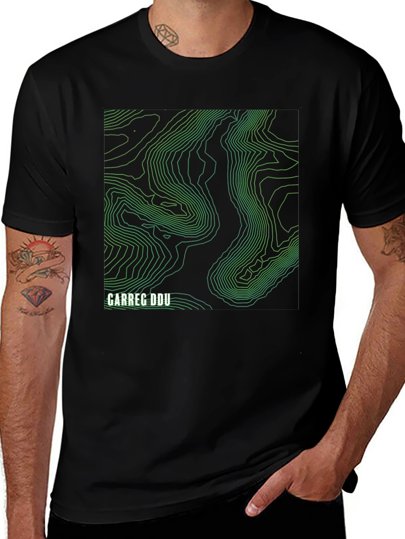 Garreg Ddu Topographic Map Black T-Shirt
