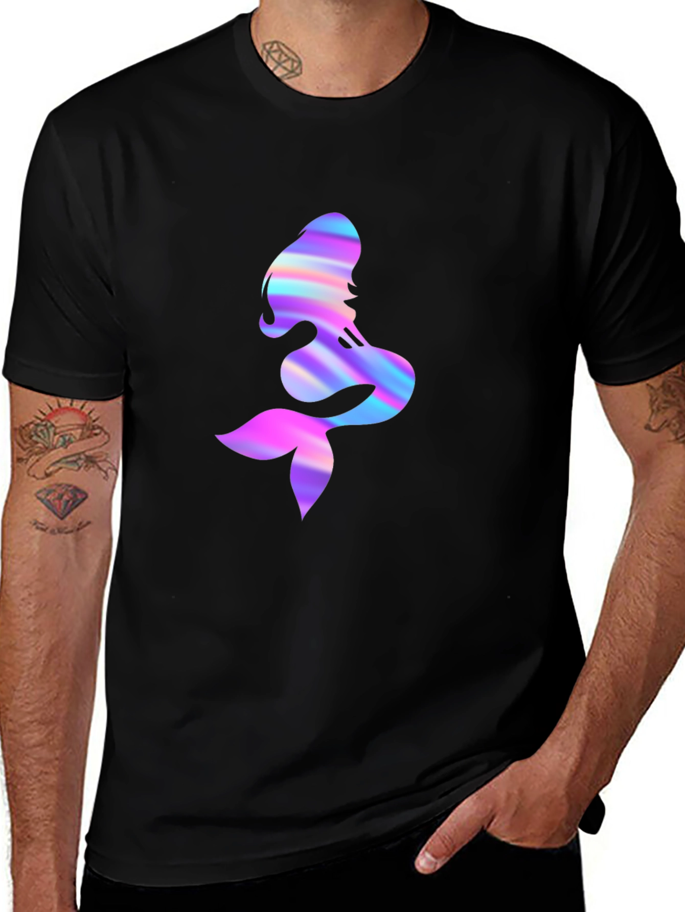 Variant 3 of Iridescent Mermaid Graphic Tee - Men's Black T-Shirt