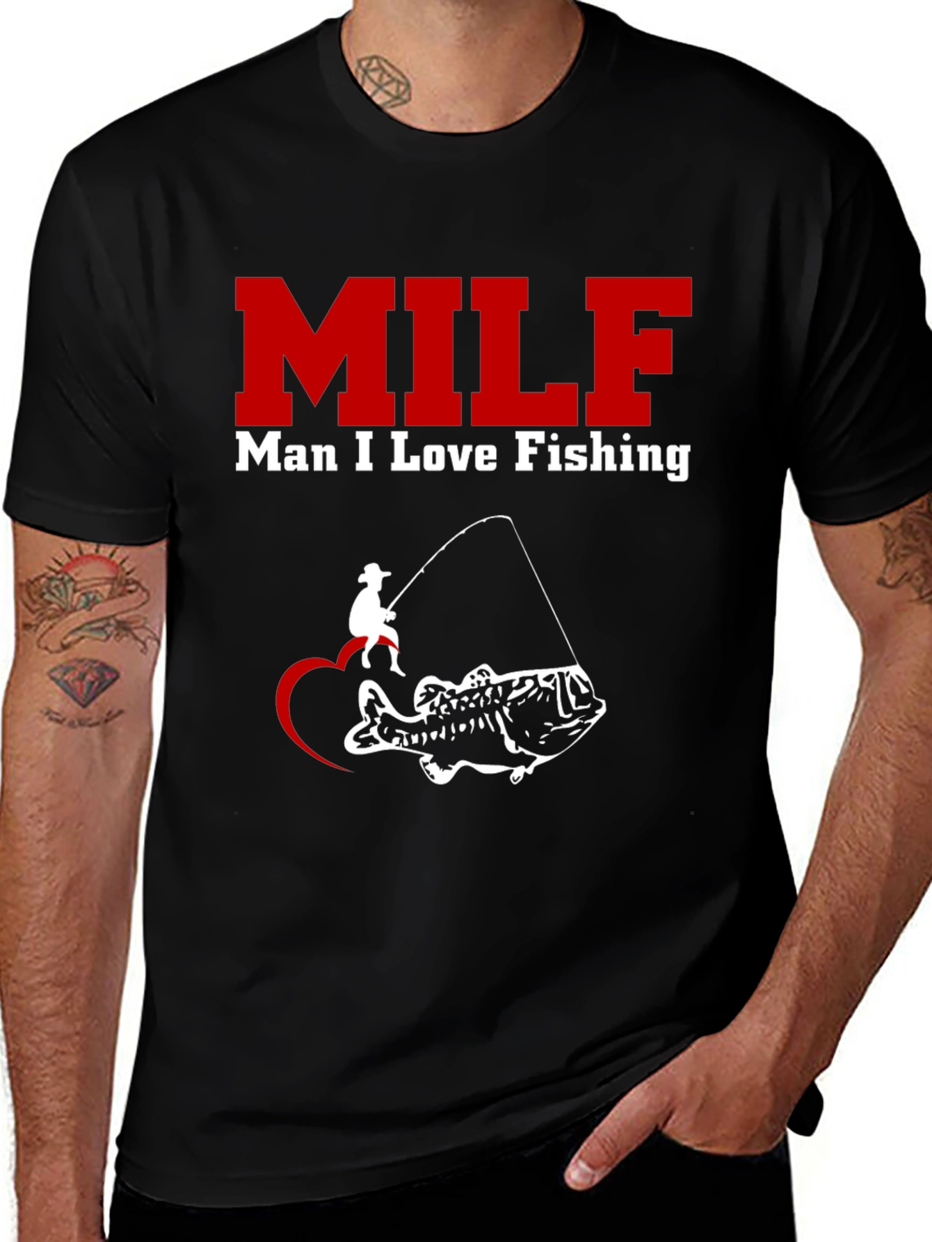 Black MILF Man I Love Fishing Black T-Shirt main image