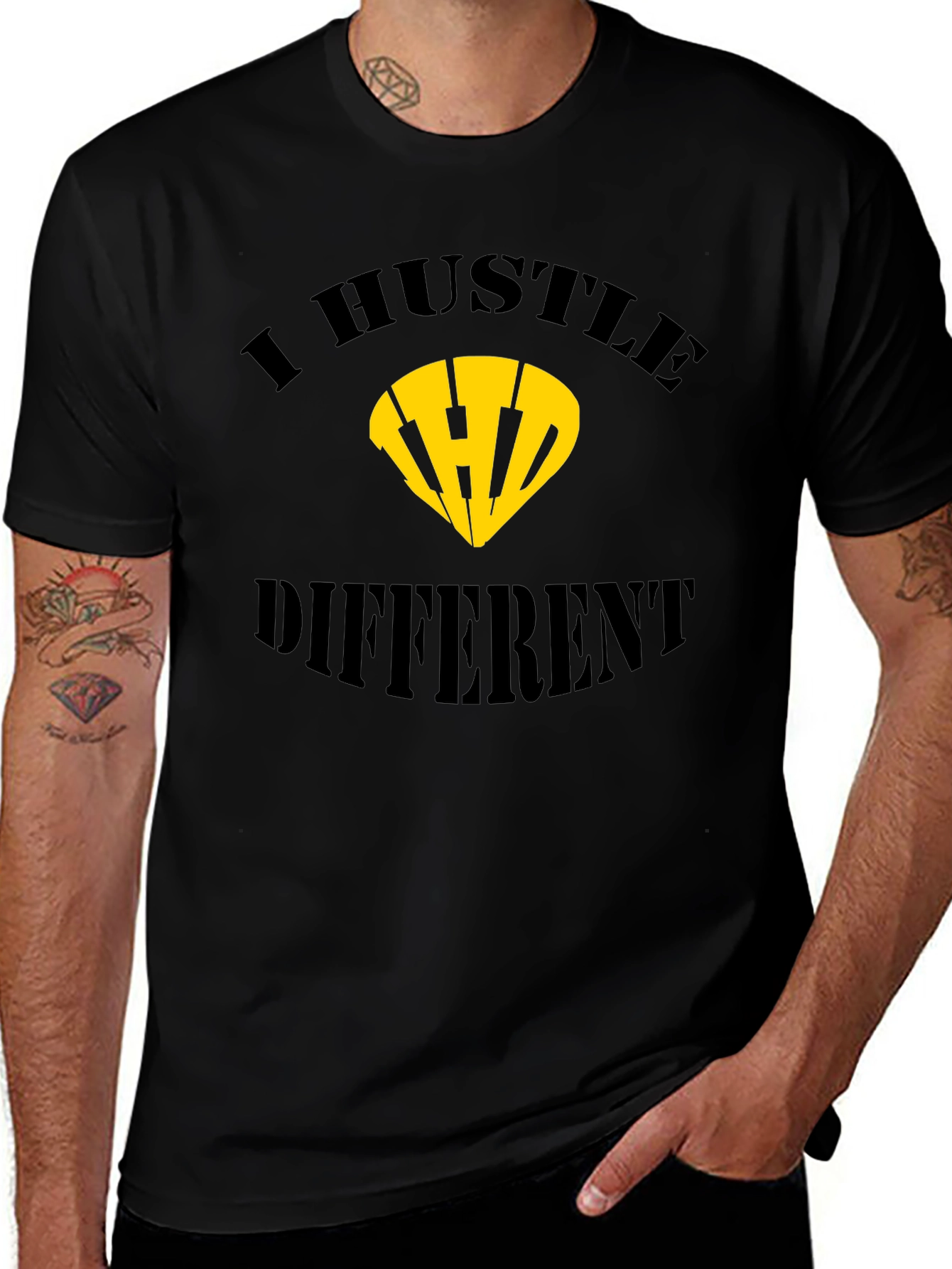 Variant 20 of I Hustle Different Black Graphic Tee