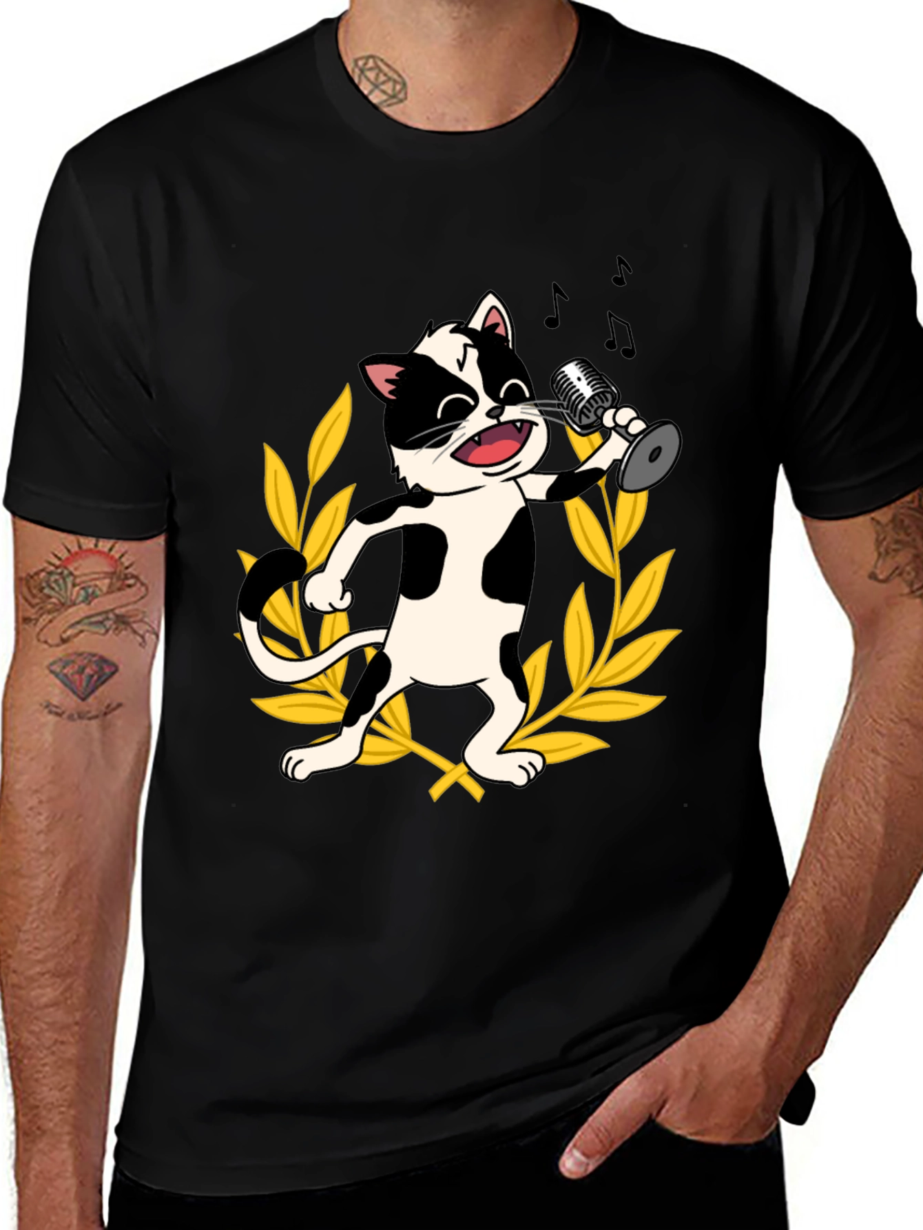 Variant 22 of Singing Cat Graphic Tee - Black Cotton T-Shirt