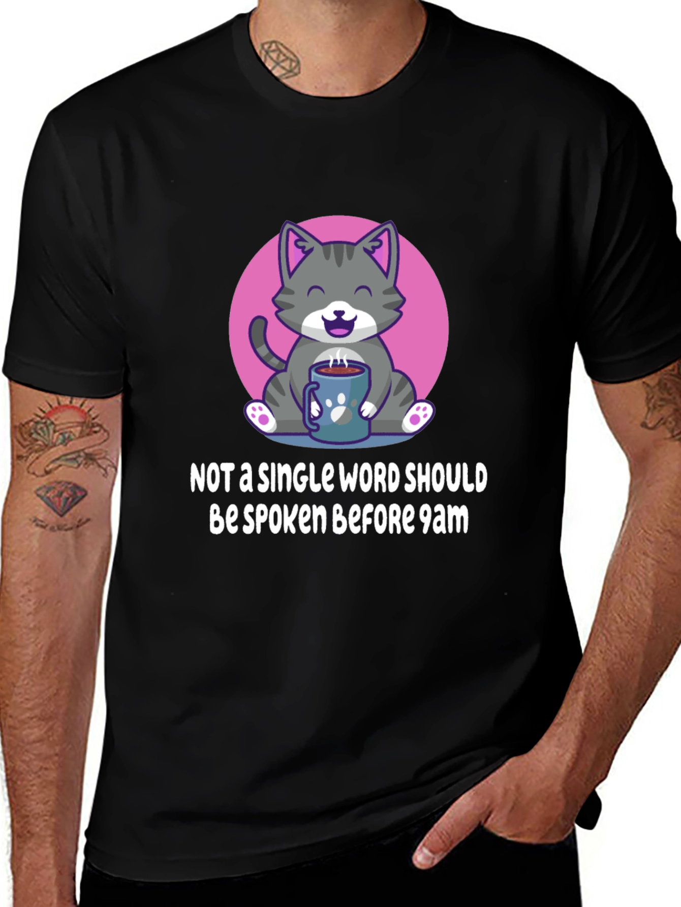 Variant 9 of Funny Cat Coffee T-Shirt - Not a Word Before 9am
