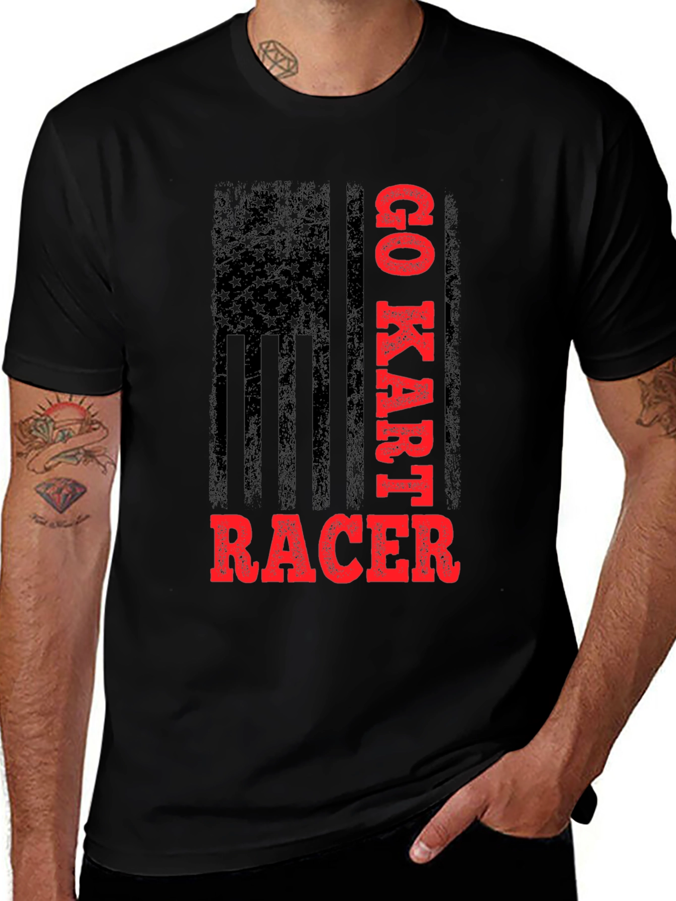Variant 26 of Go Kart Racer T-Shirt - Distressed US Flag Graphic Tee