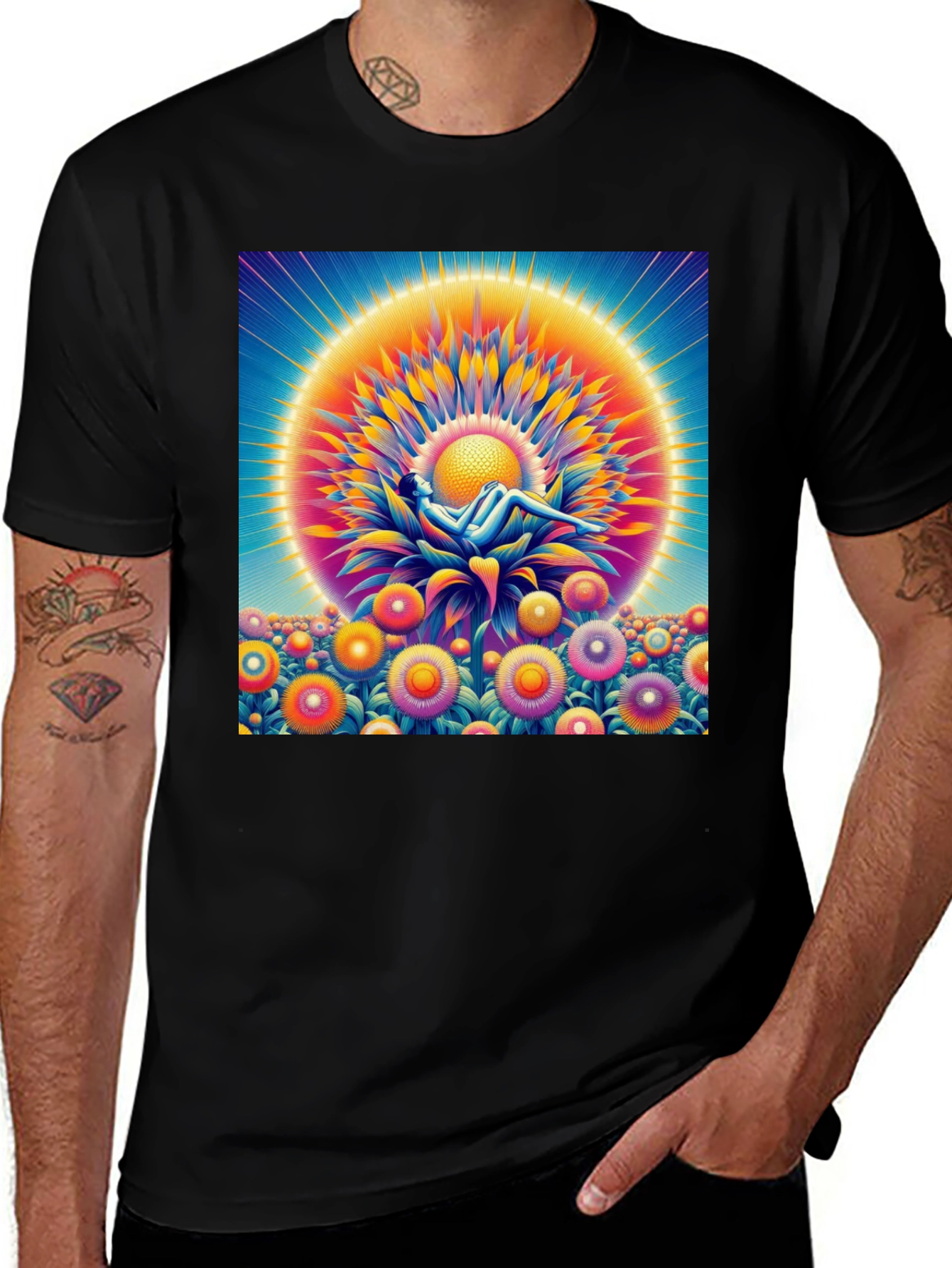 Variant 21 of Psychedelic Sunflower T-Shirt - Vivid Graphic Tee