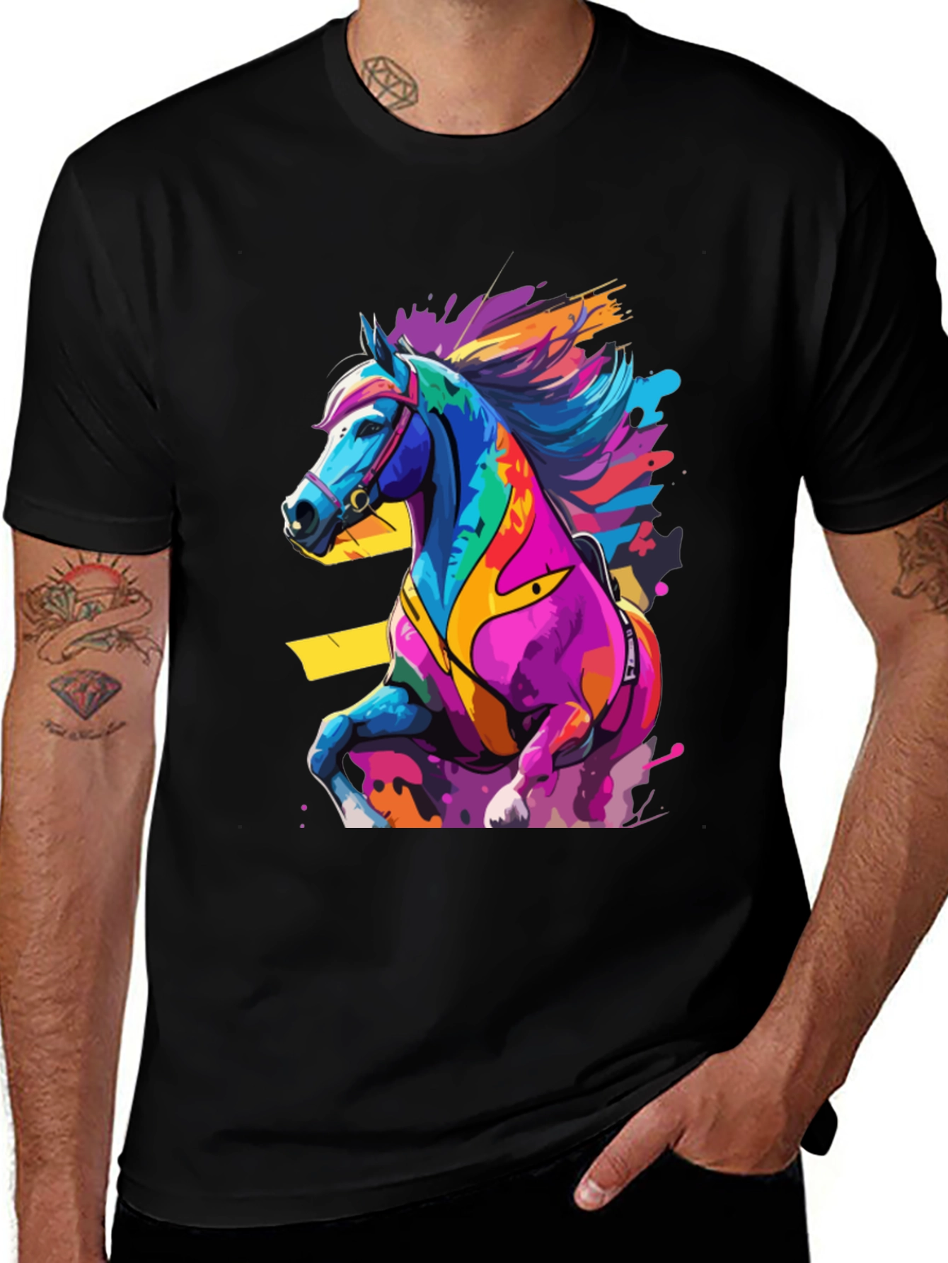 Variant 15 of Colorful Horse Graphic Tee - Artistic Animal Design