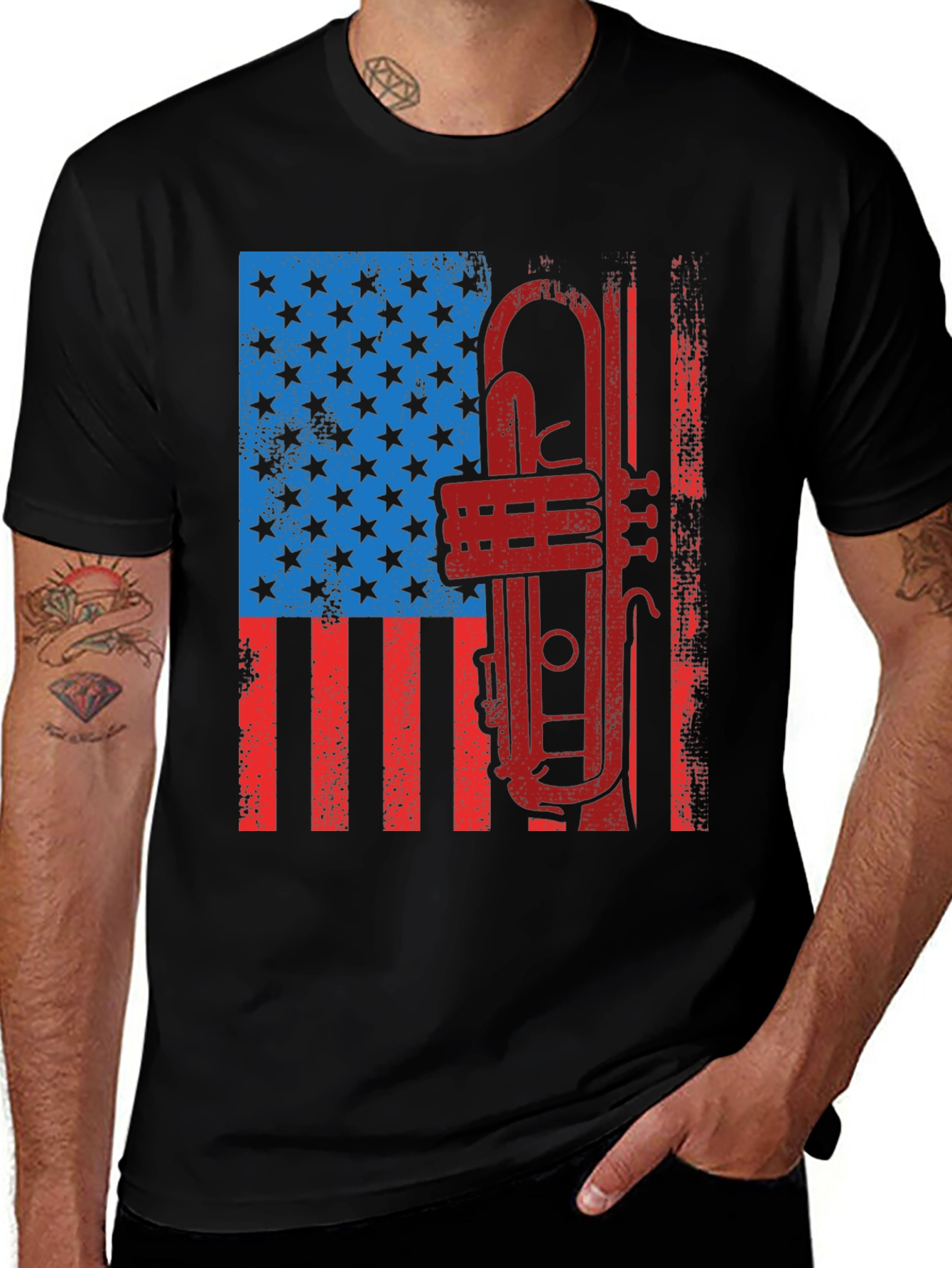 Variant 12 of Patriotic Trumpet T-Shirt - American Flag Graphic Tee