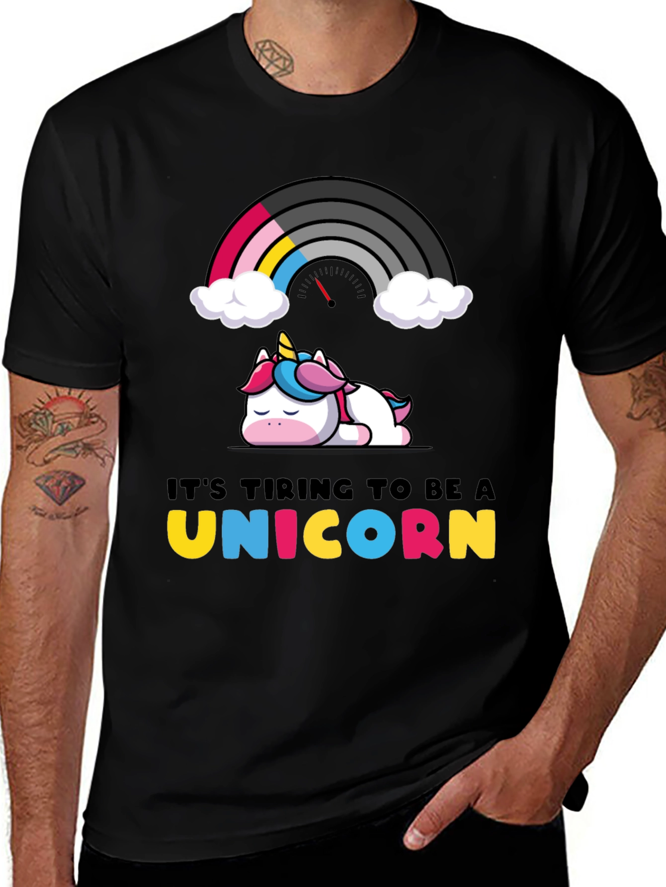 Variant 29 of Tiring Unicorn Graphic Tee - Unique Rainbow Design