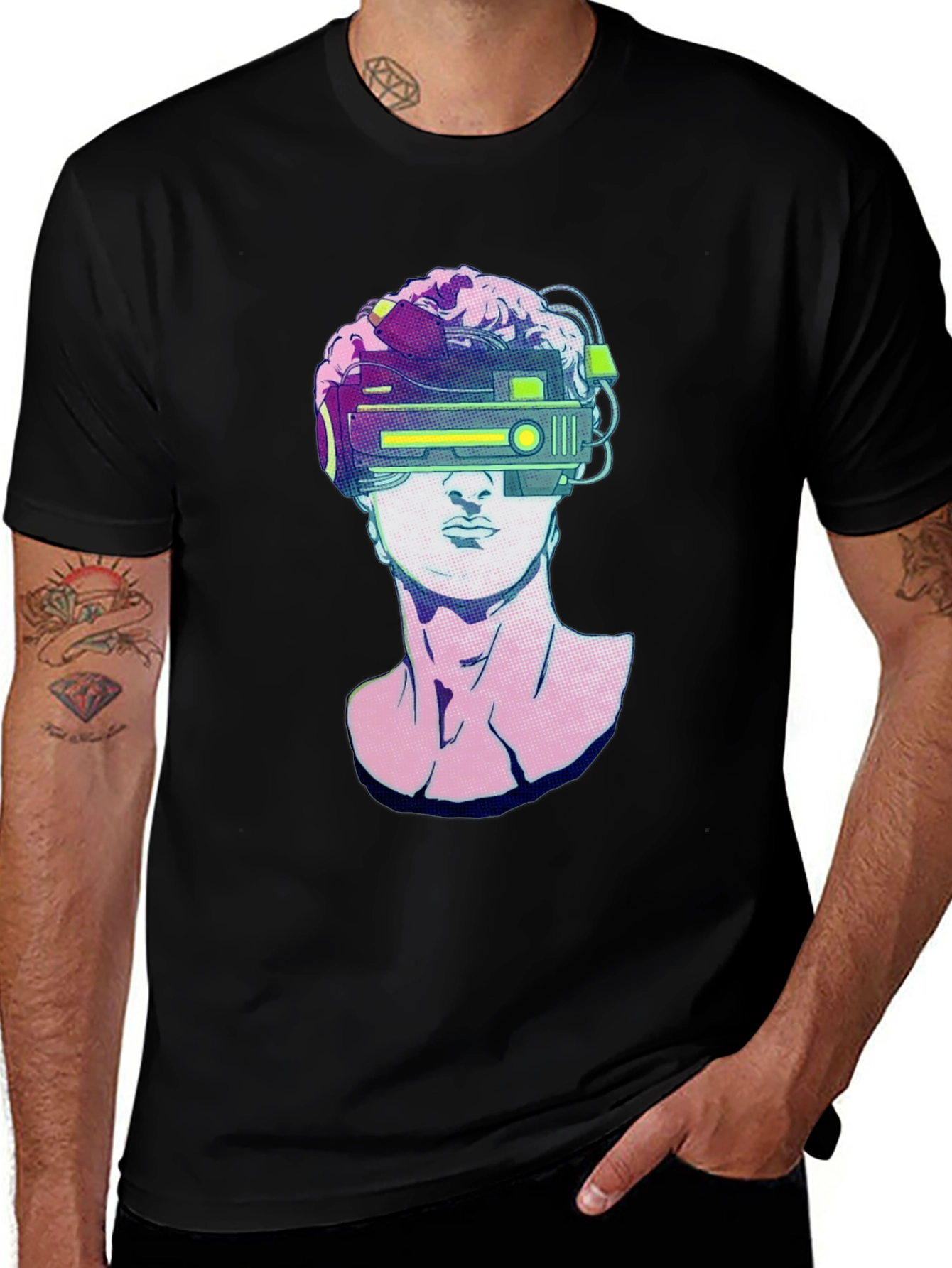 Variant 14 of Modern David T-Shirt: Statue with VR Headset