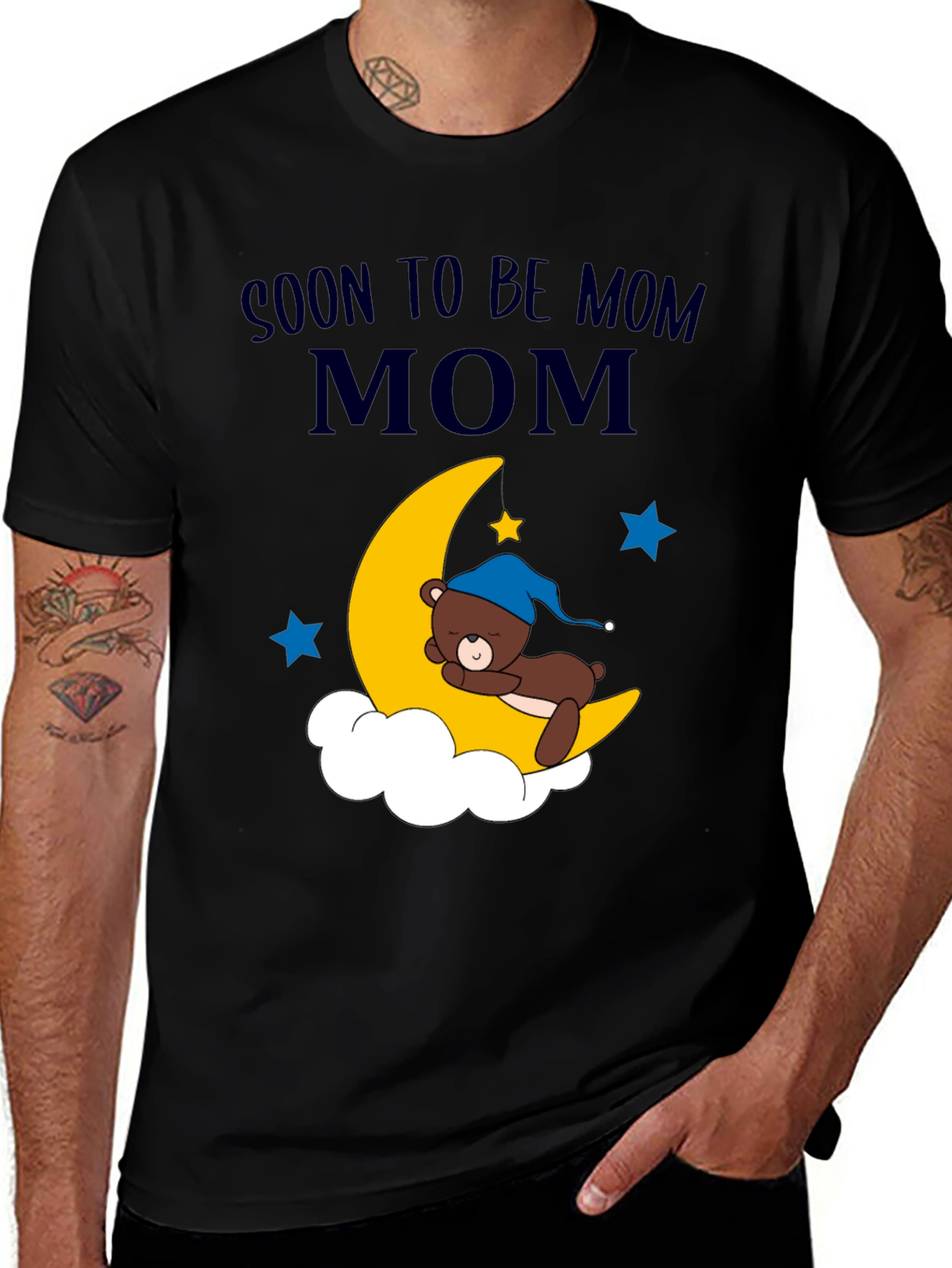 Soon to be Mom, Bear on Moon Graphic T-Shirt