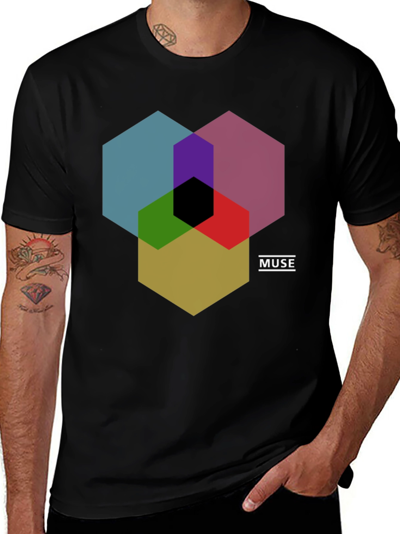 Muse Band Graphic Tee - Geometric Hexagon Design
