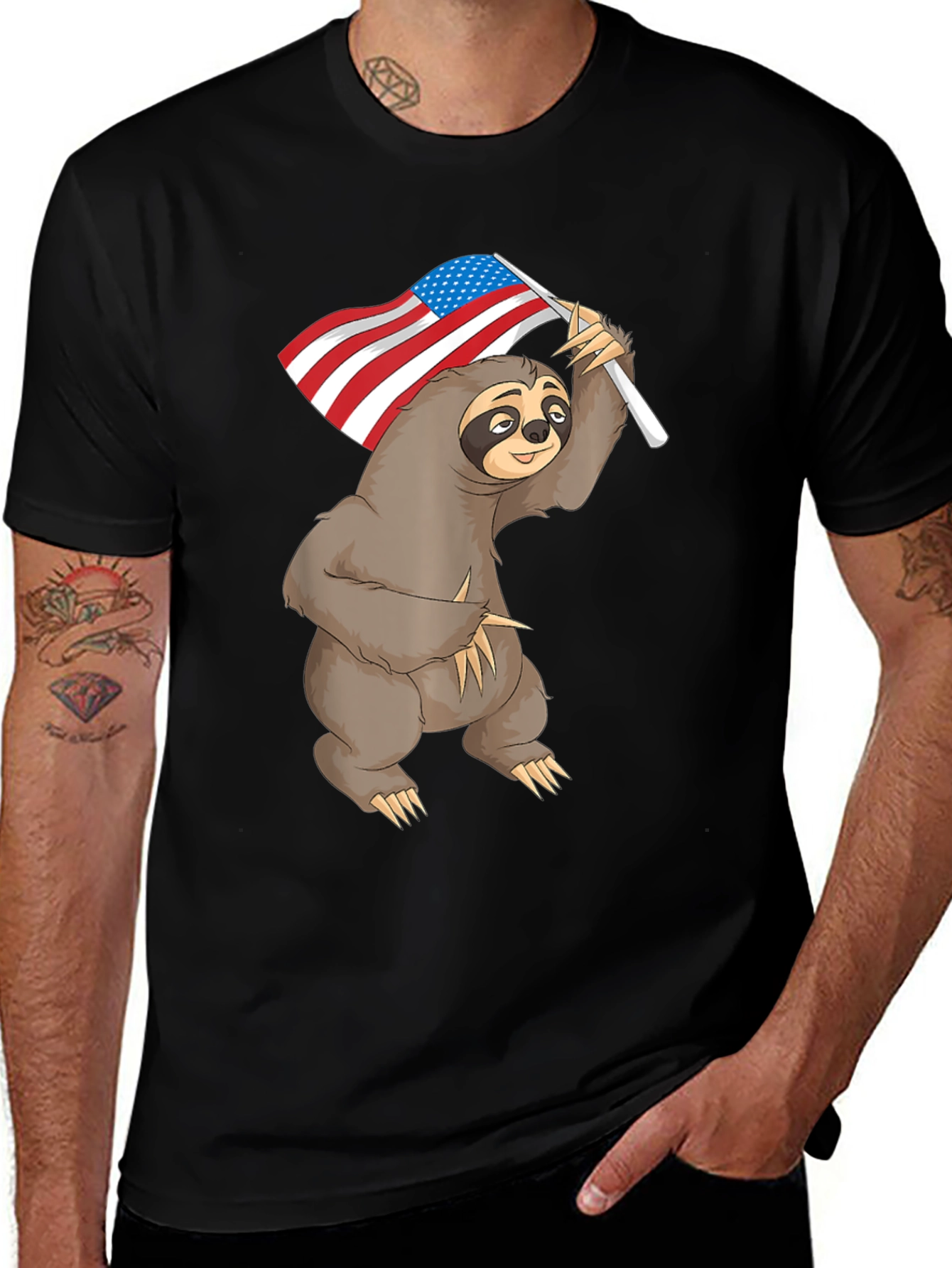 Variant 27 of Sloth American Flag T-Shirt - Patriotic Design