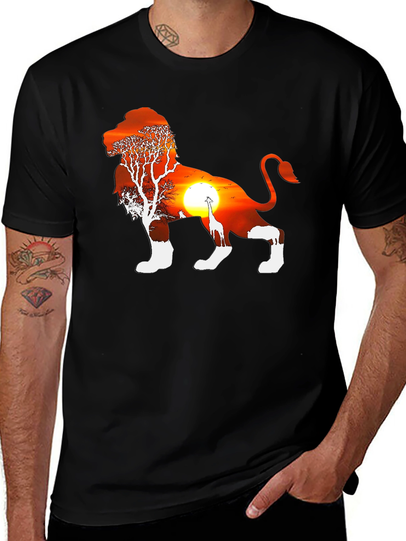 Variant 13 of Lion Sunset Graphic Tee - Black Cotton Blend T-Shirt