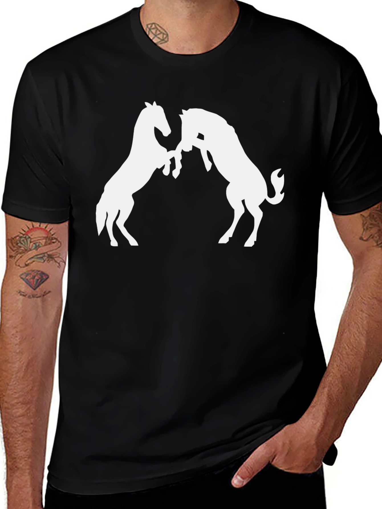 Variant 22 of Stallion Silhouette Graphic Tee - Black Cotton Blend