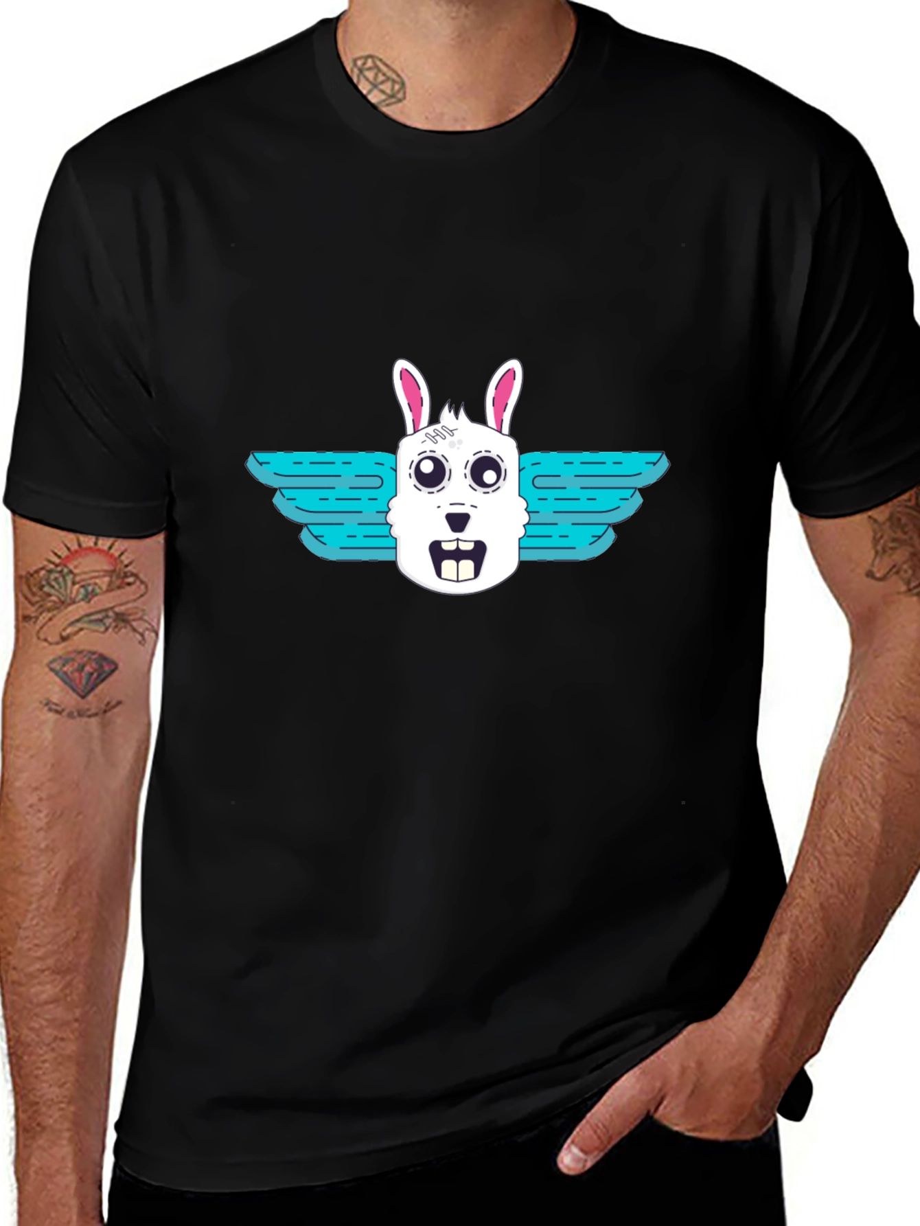 Variant 6 of Winged Rabbit Graphic Tee - Black Unisex T-Shirt