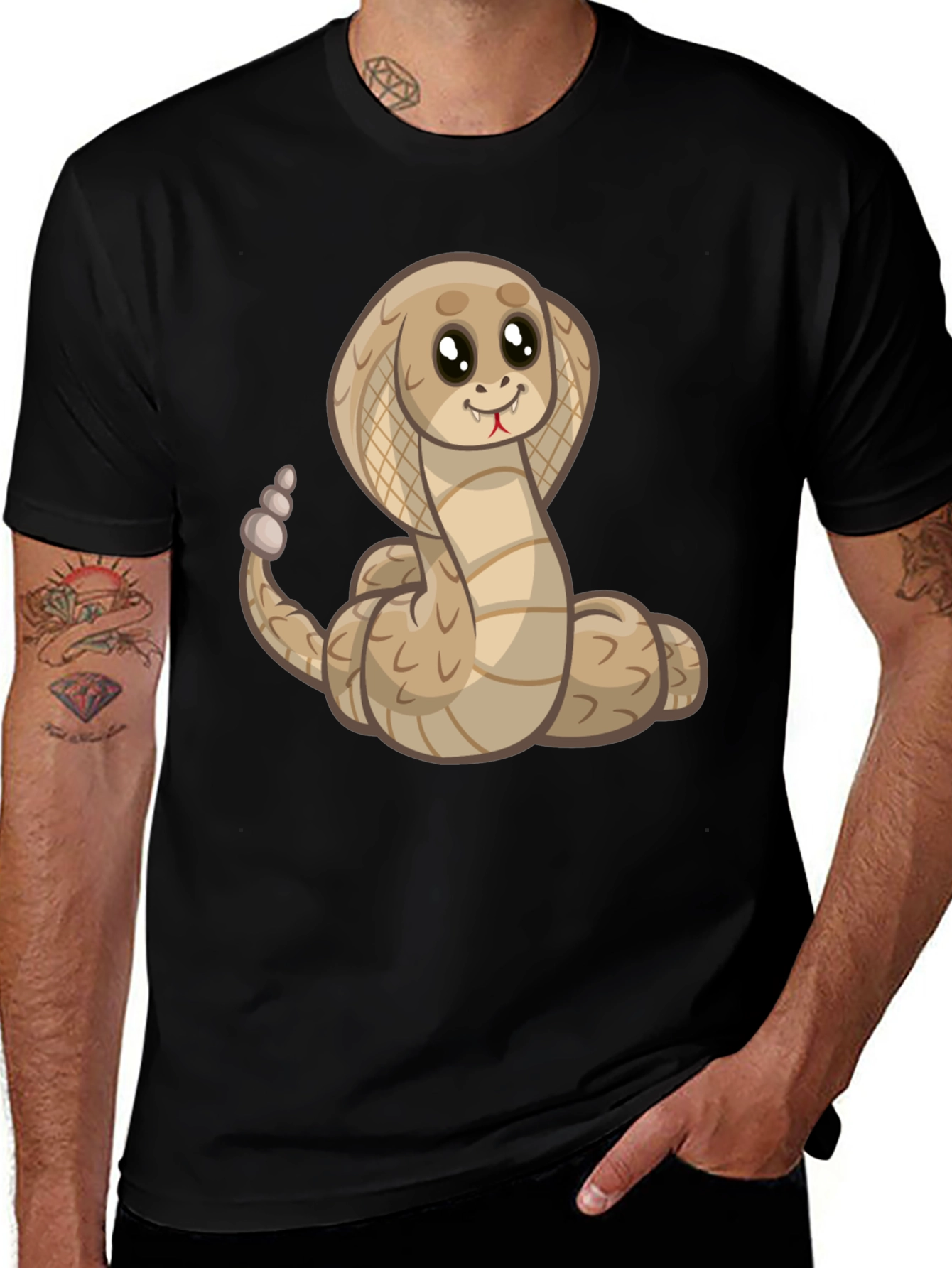 Variant 26 of Cute Cartoon Cobra Snake Black T-Shirt