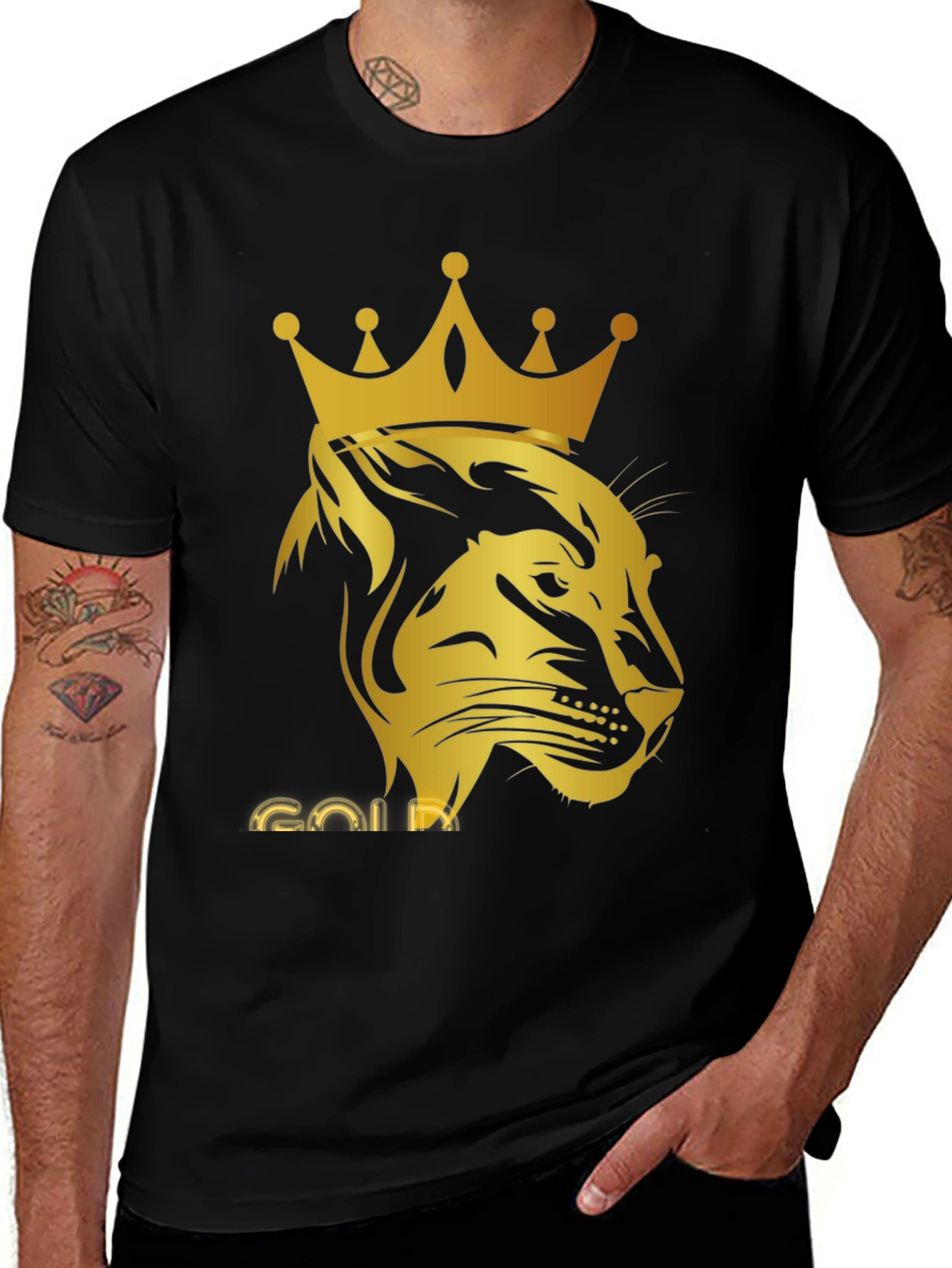 Variant 22 of Gold Lion King Graphic Tee - Black