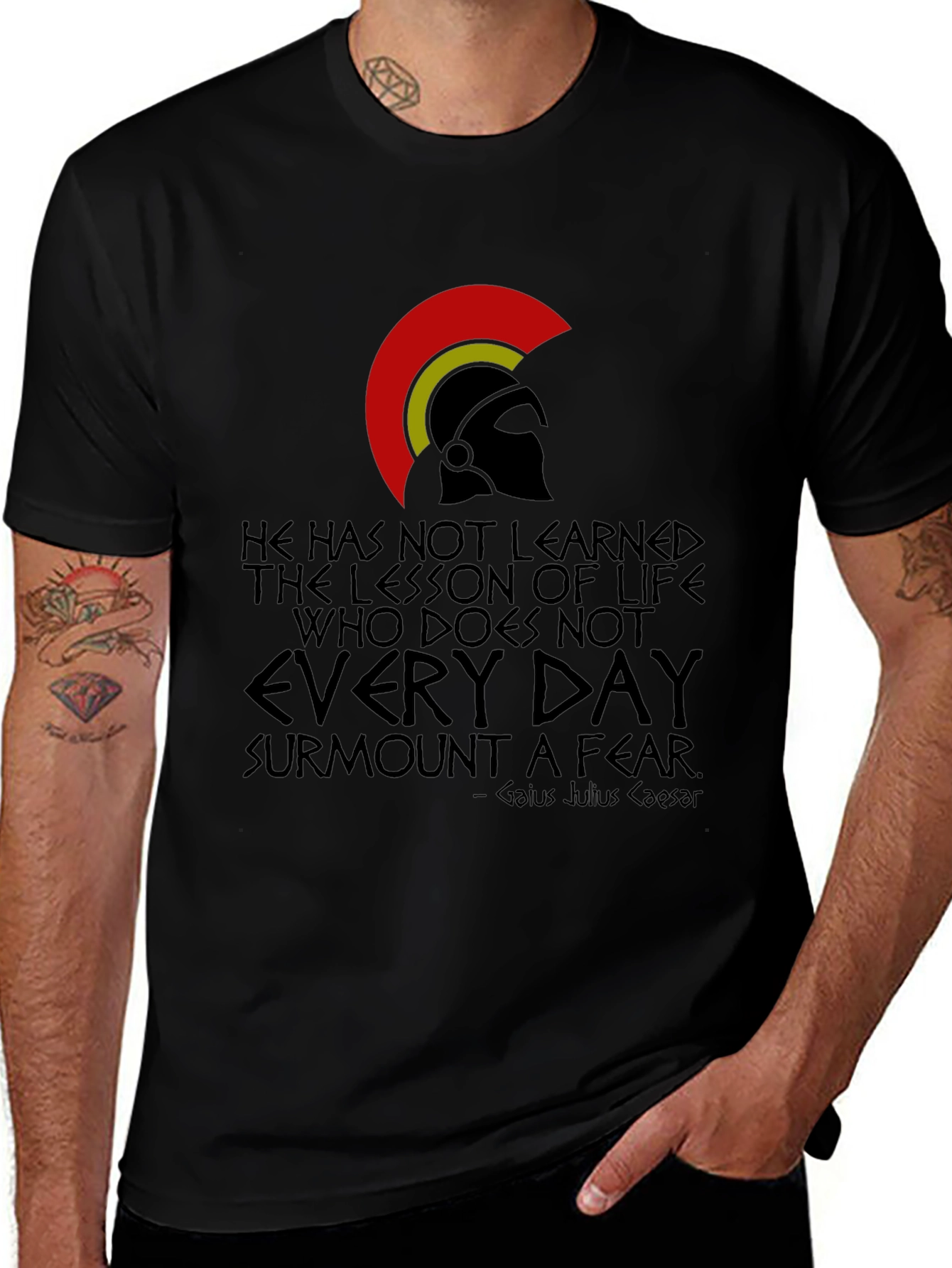 Variant 12 of Roman Gladiator Helmet T-Shirt - Gaius Julius Caesar Quote