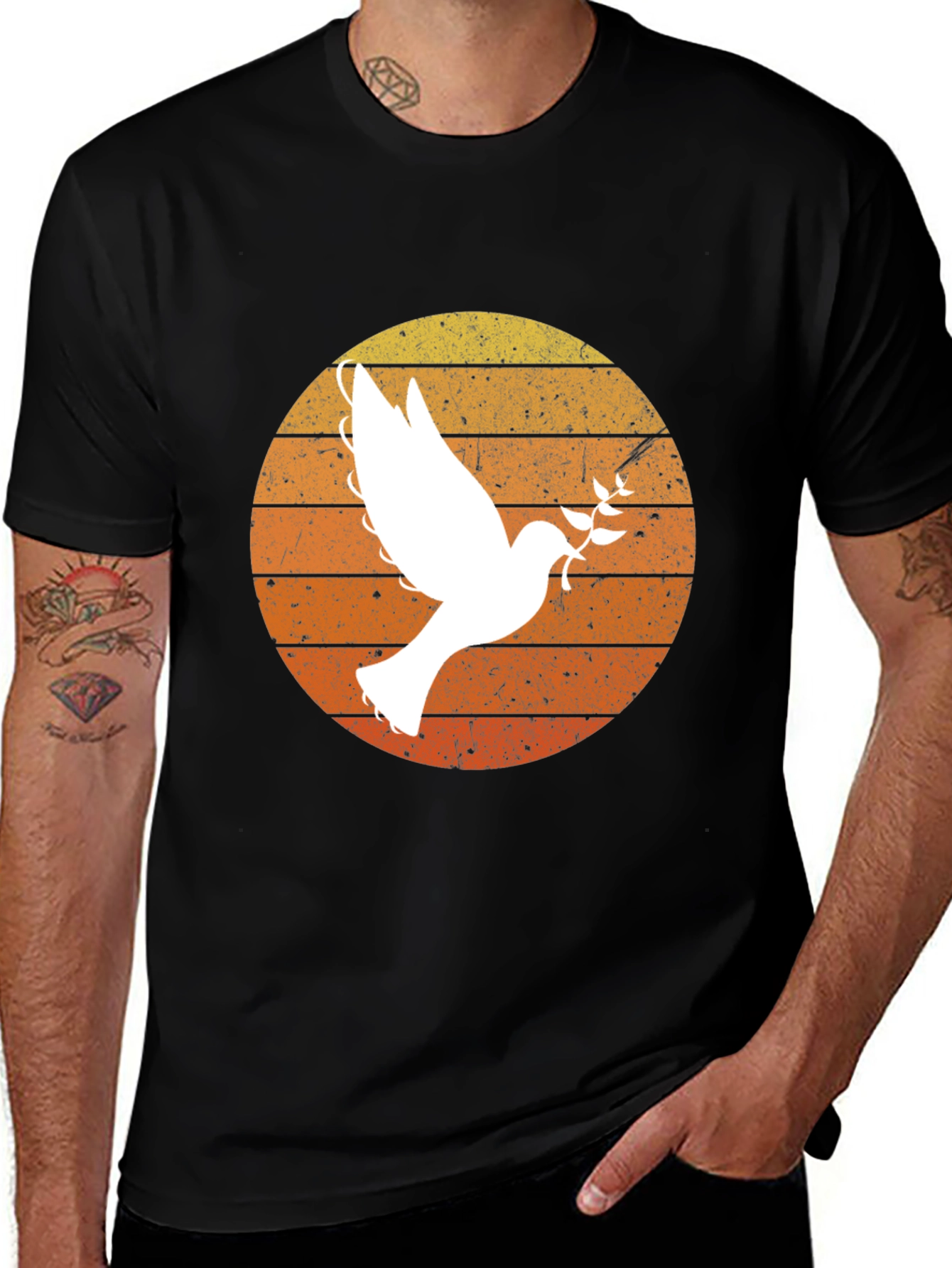 Variant 12 of Peace Dove Graphic T-Shirt - Retro Sunset Design