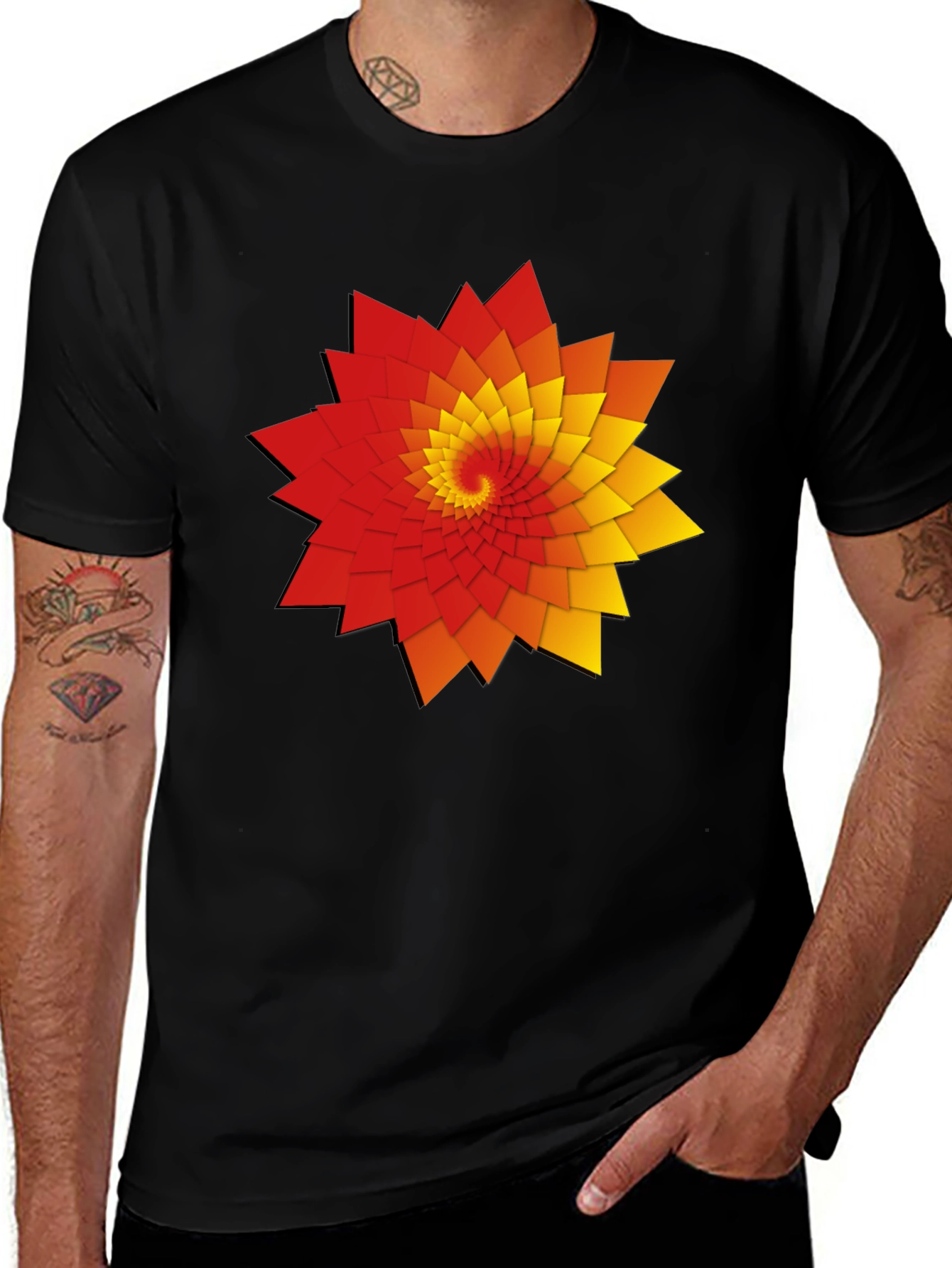Variant 26 of Geometric Spiral Graphic Print Black T-Shirt