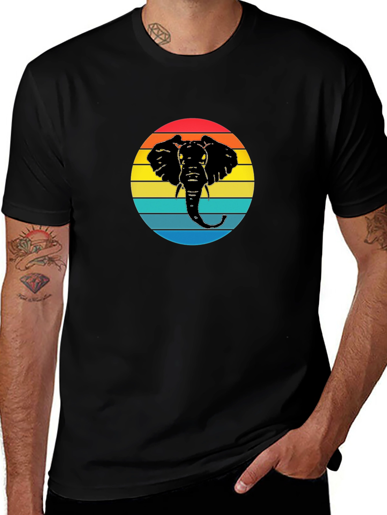 Variant 11 of Retro Elephant Graphic Tee - Black T-Shirt