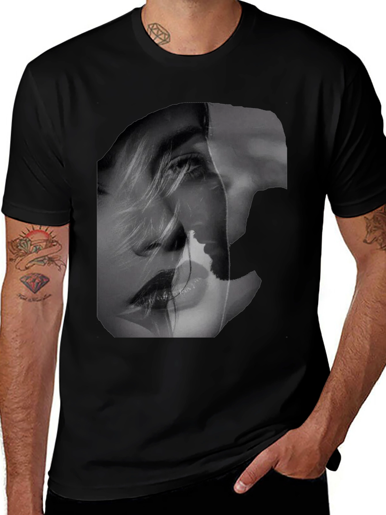 Variant 5 of Black T-Shirt with Abstract Face Graphic