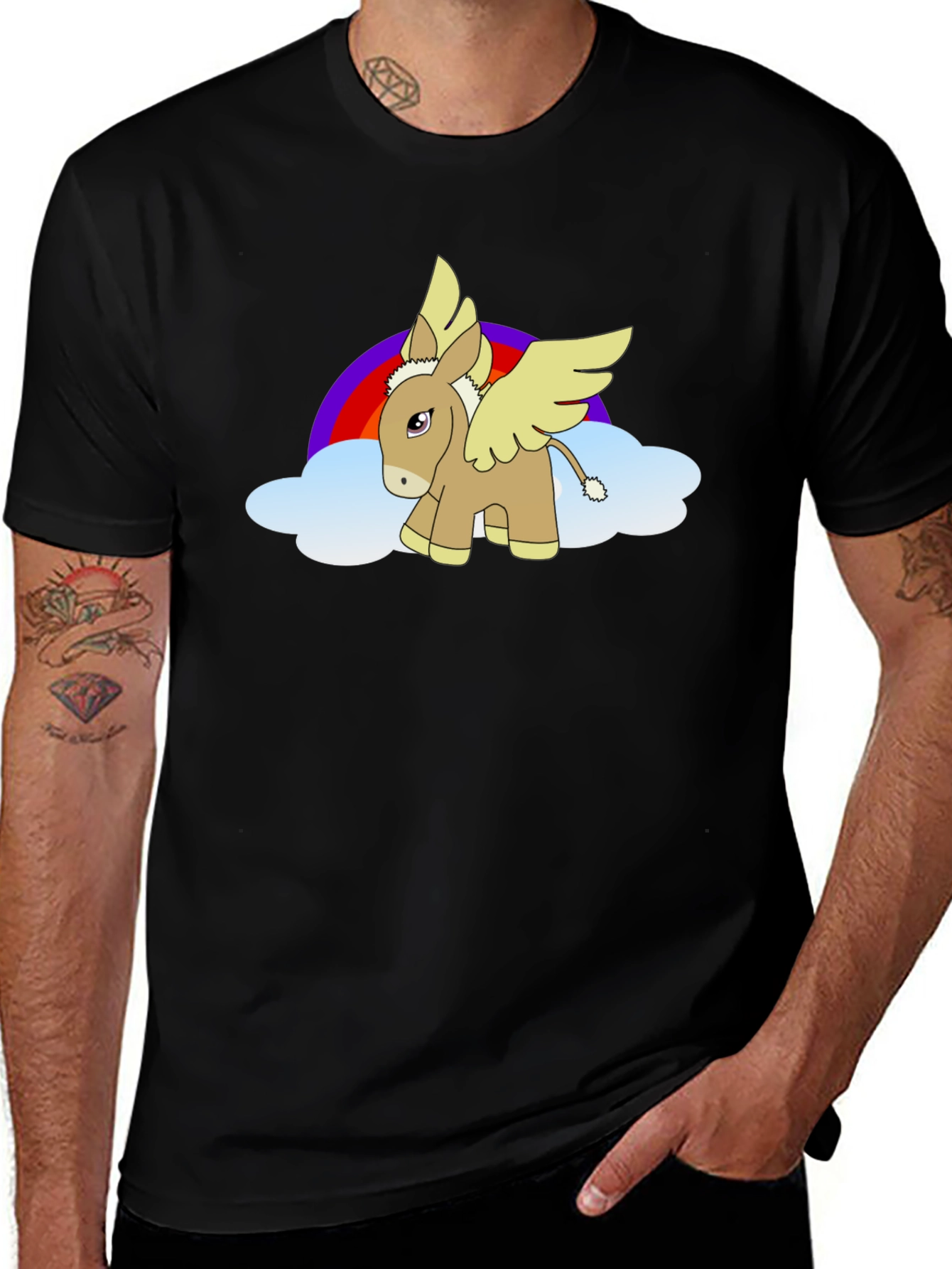 Variant 2 of Whimsical Flying Donkey T-Shirt - Unique Cartoon Design