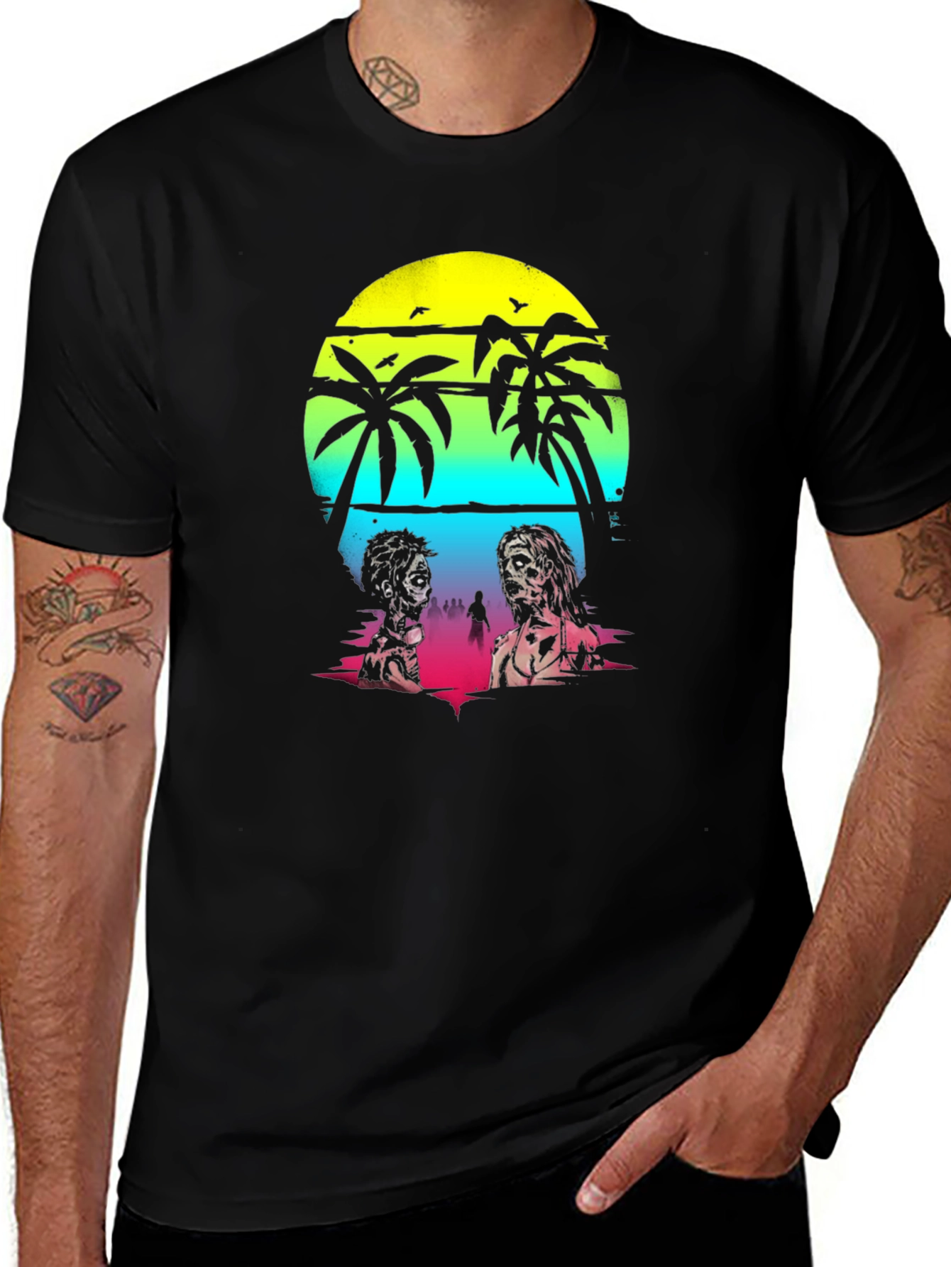 Variant 20 of Zombie Beach T-Shirt: Sunset Palm Design