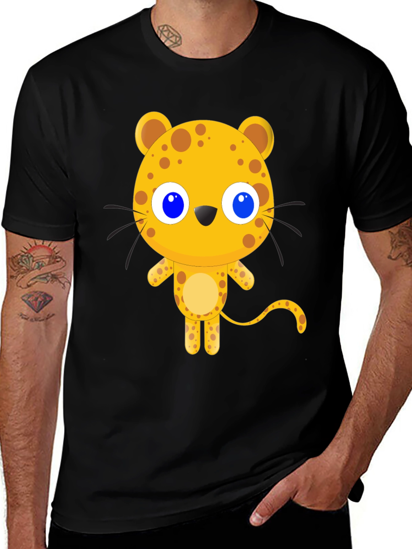 Variant 20 of Cartoon Leopard Graphic Black T-Shirt