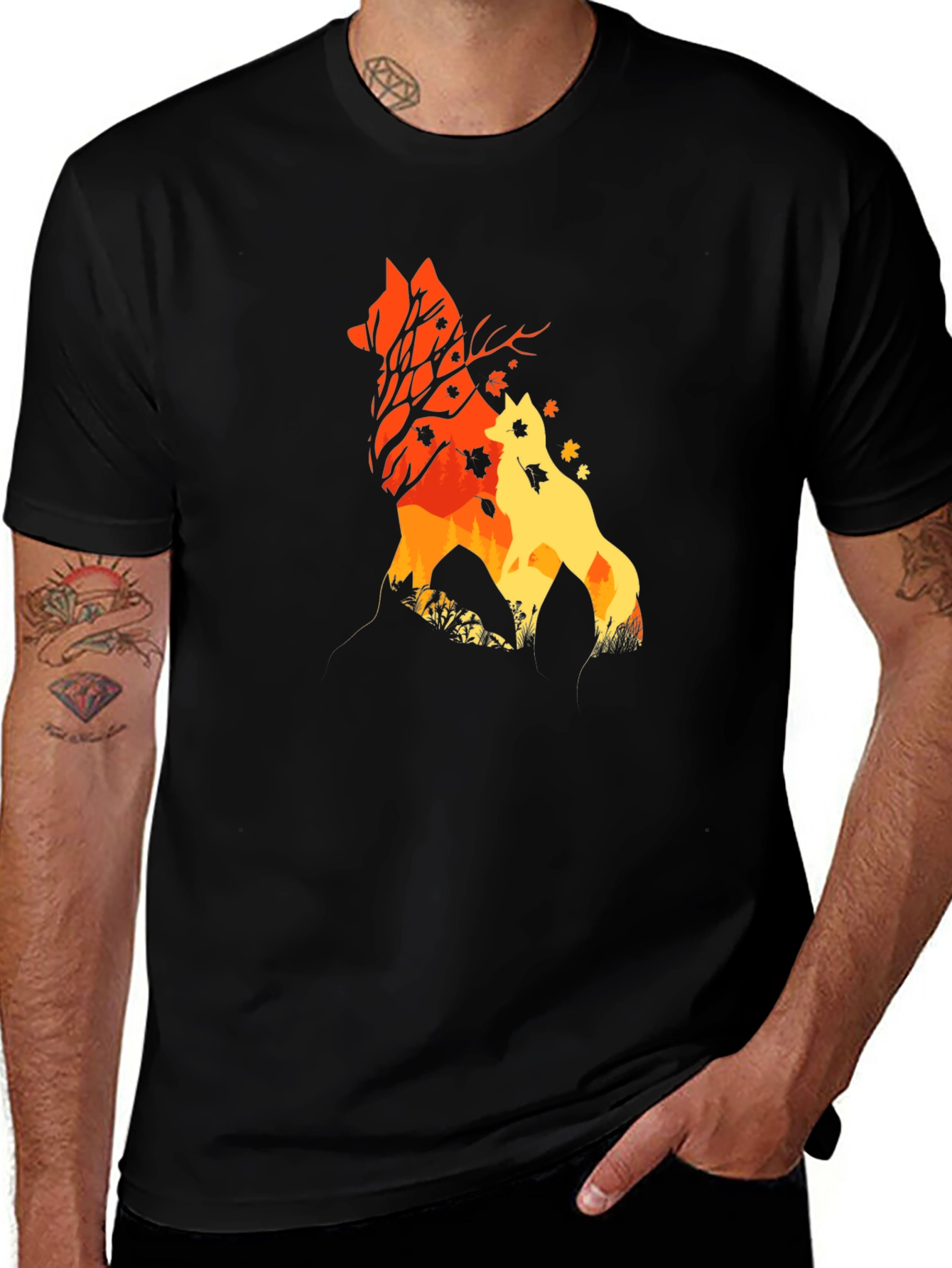 Variant 26 of Fox Silhouette Graphic Print Black T-Shirt