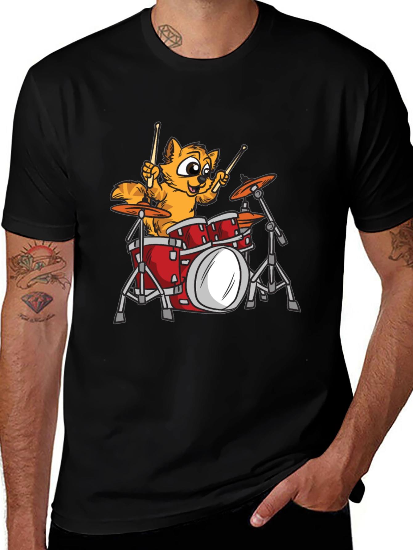 Variant 19 of Cool Cat Drummer Graphic Tee