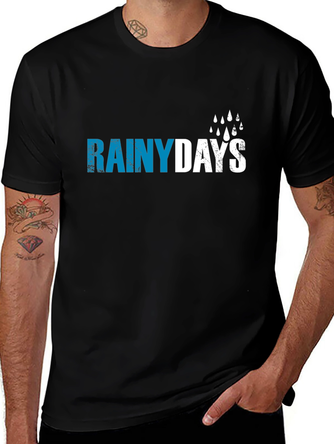 Variant 6 of Rainy Days Graphic T-Shirt - Black Cotton Tee