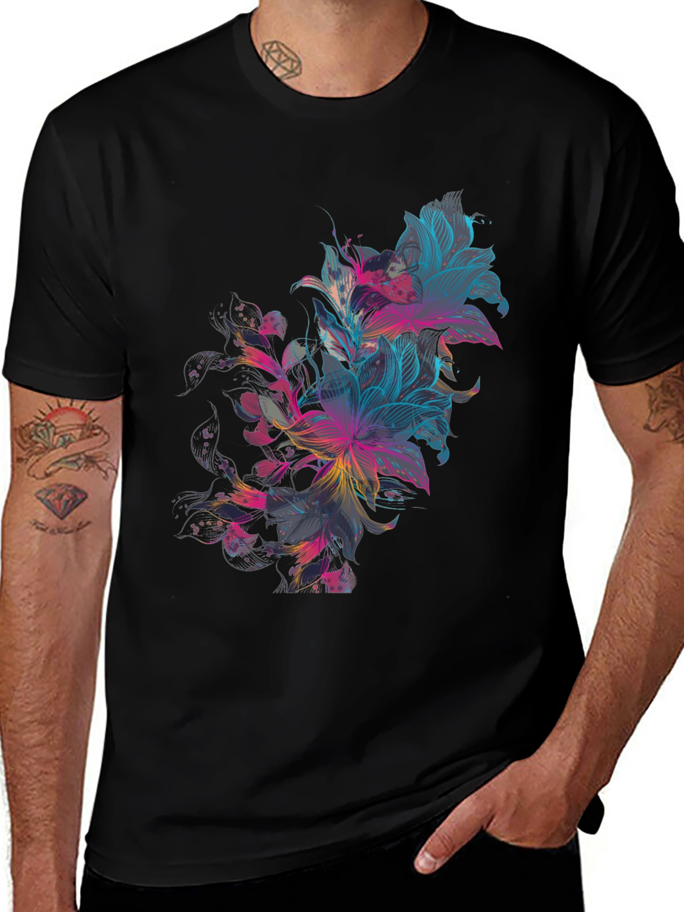 Variant 23 of Floral Graphic Print Black T-Shirt