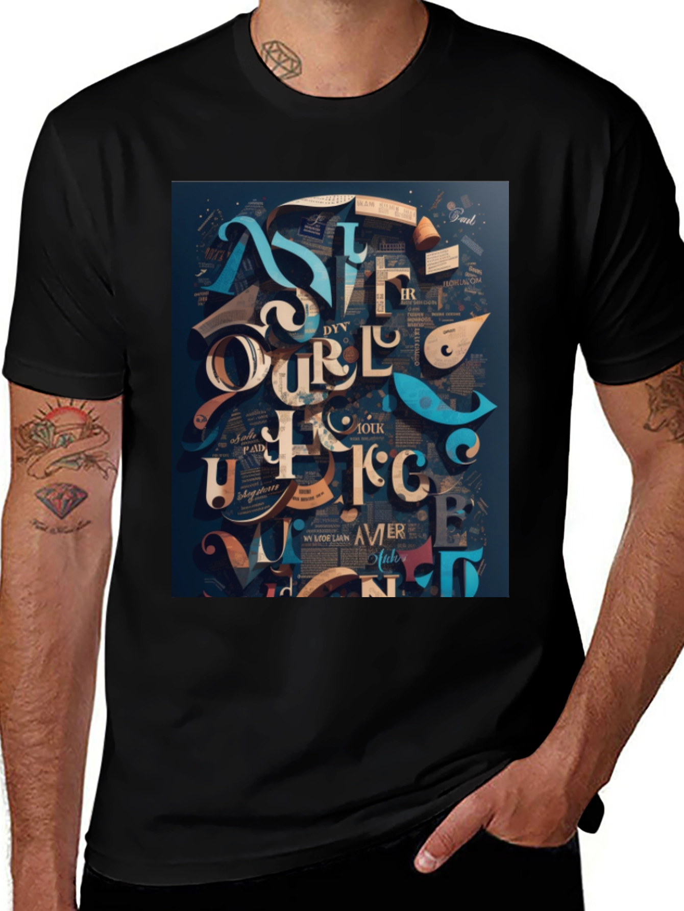 Variant 24 of Abstract Lettering Graphic Tee - Black