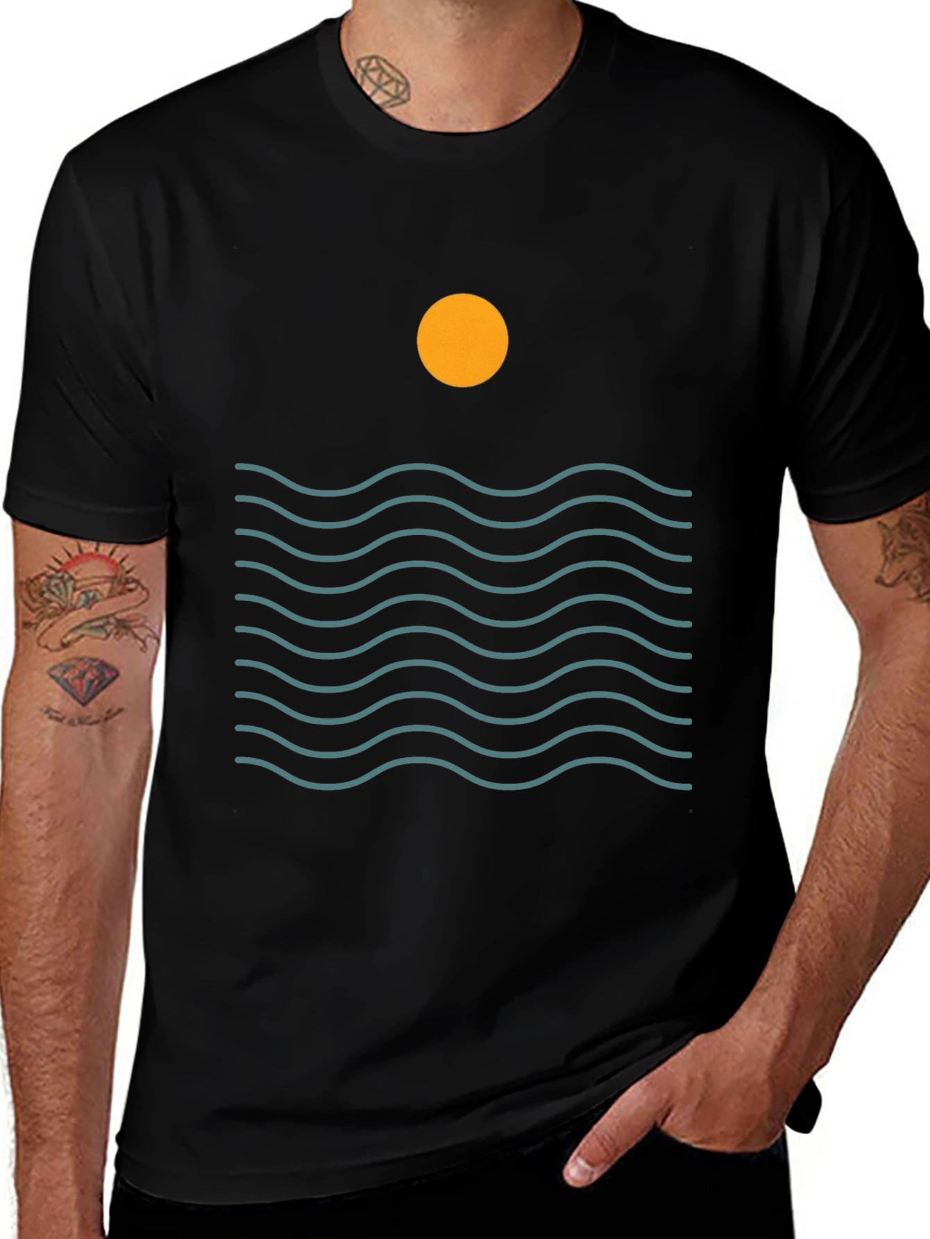 Variant 5 of Minimalist Sunset Waves Graphic Tee