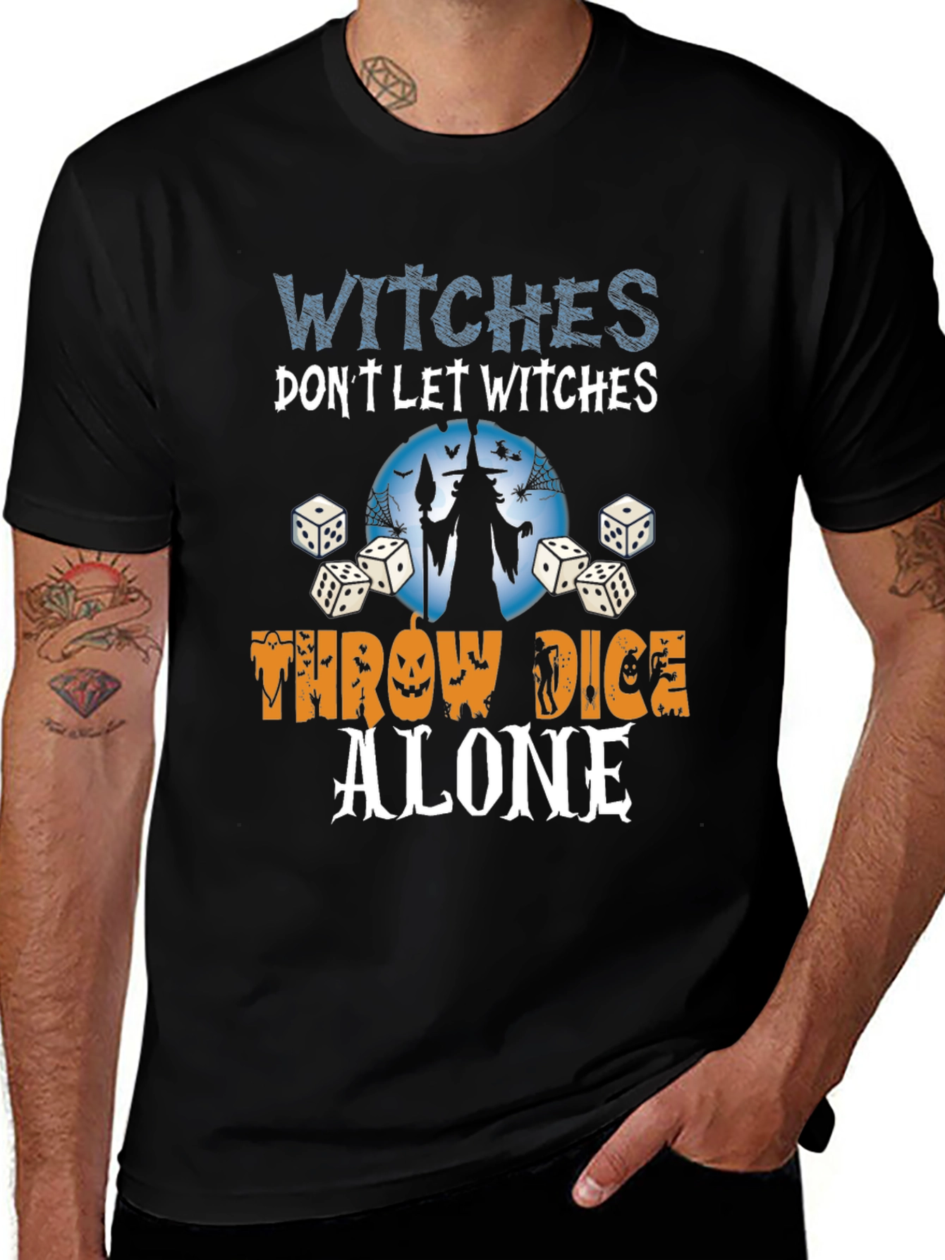 Witches Throw Dice Alone T-Shirt, Halloween Graphic Tee