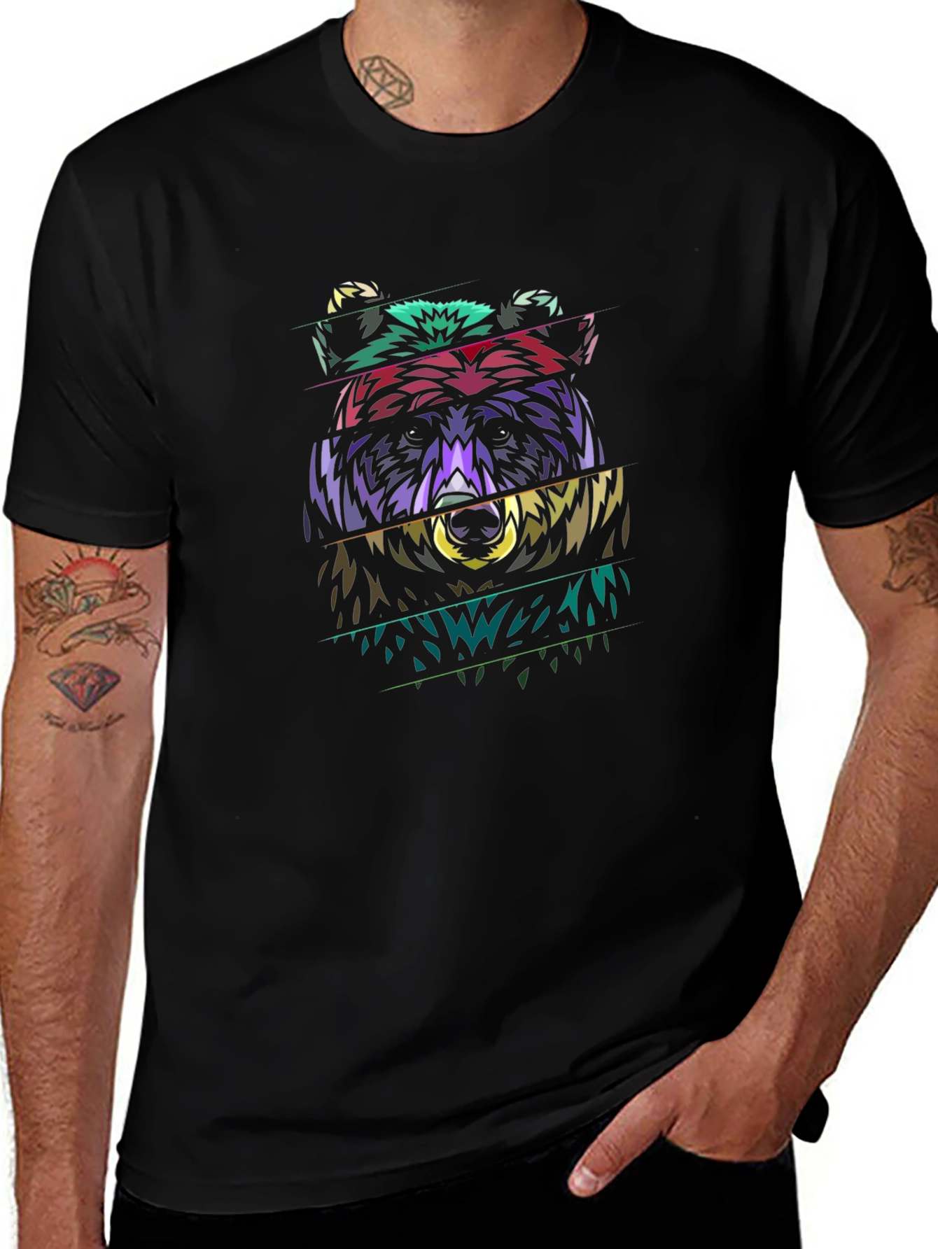 Black Abstract Bear Graphic Black T-Shirt main image