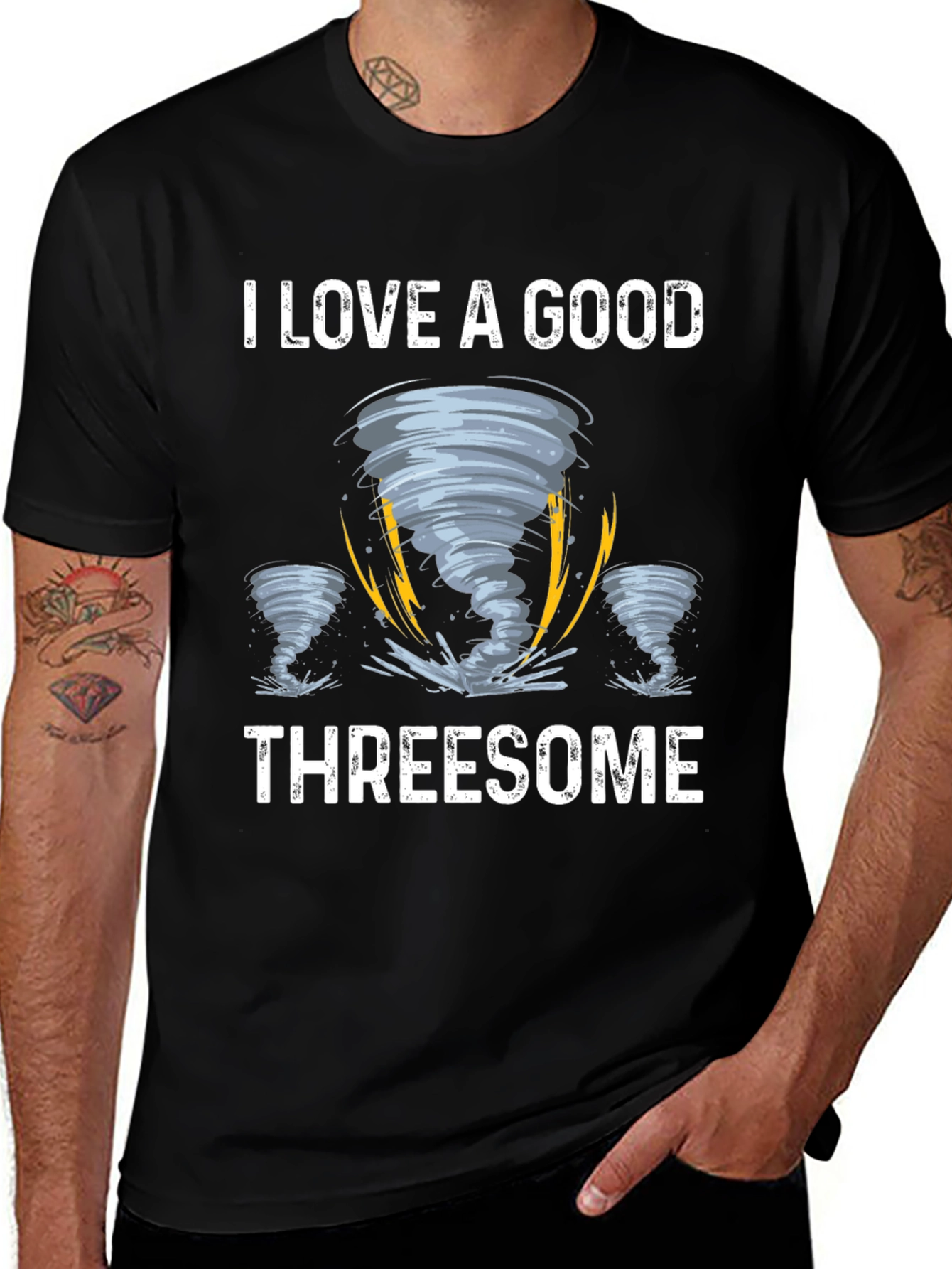 Black I Love A Good Threesome Tornado Graphic Tee main image