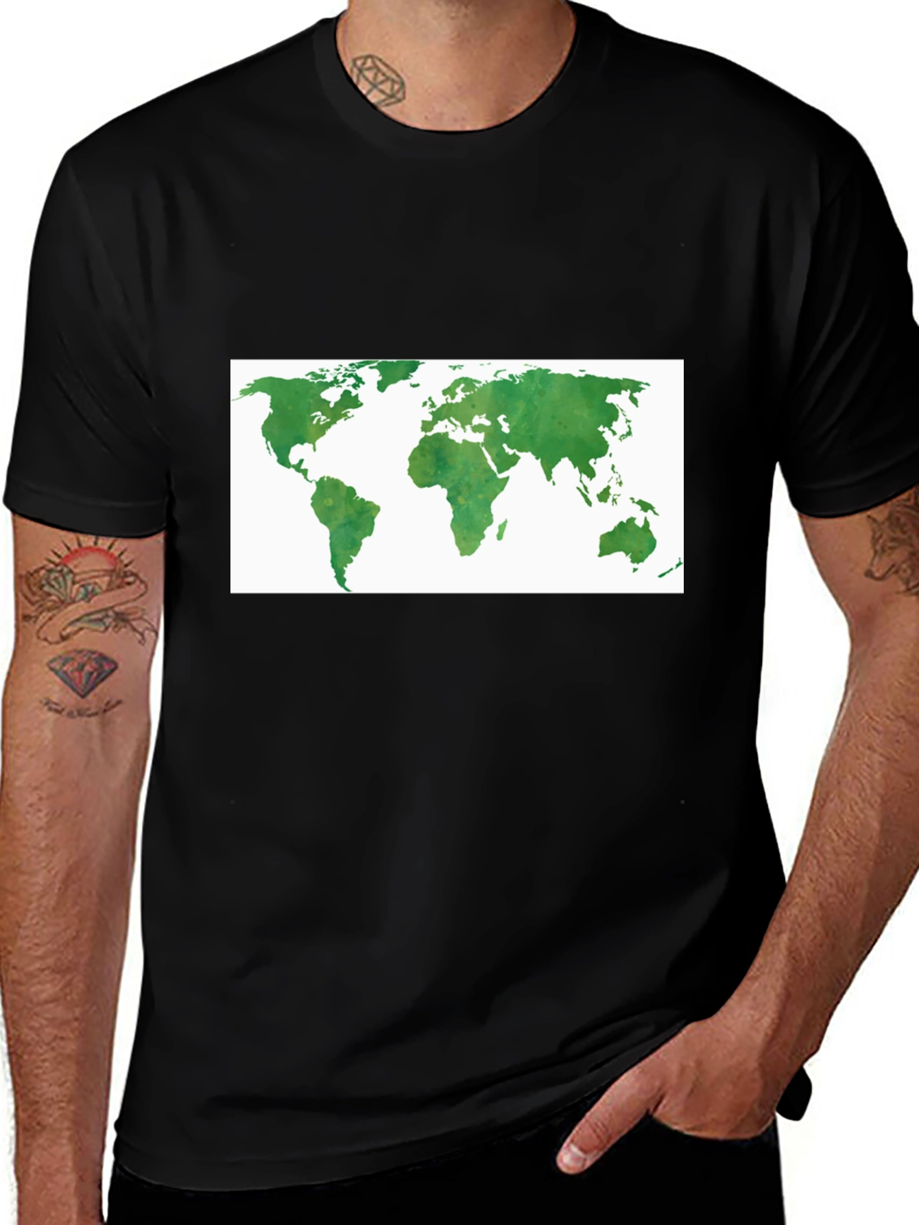 Variant 28 of World Map Graphic Tee - Black Cotton T-Shirt