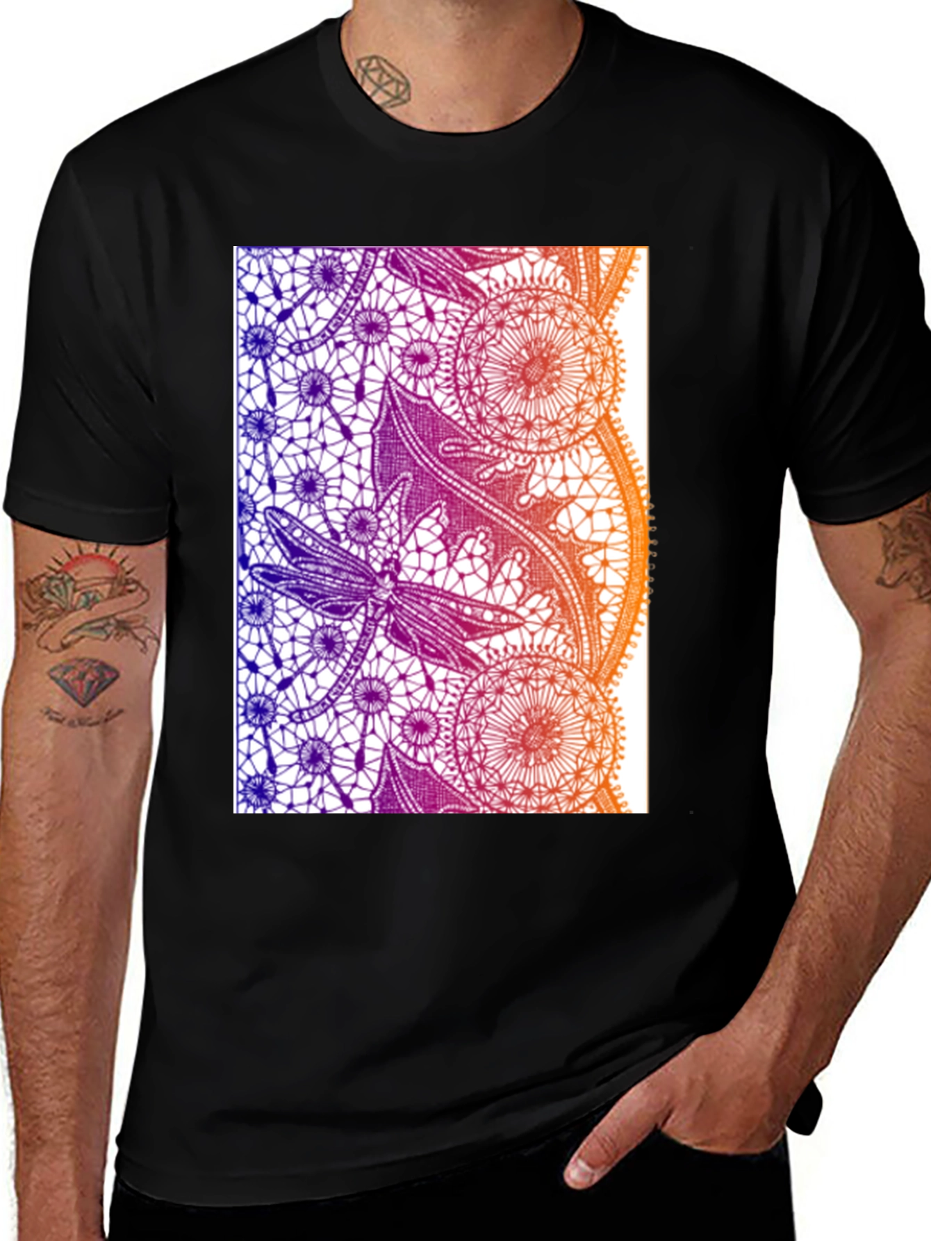 Black Lace Dragonfly Graphic Tee - Black Cotton Casual T-Shirt main image