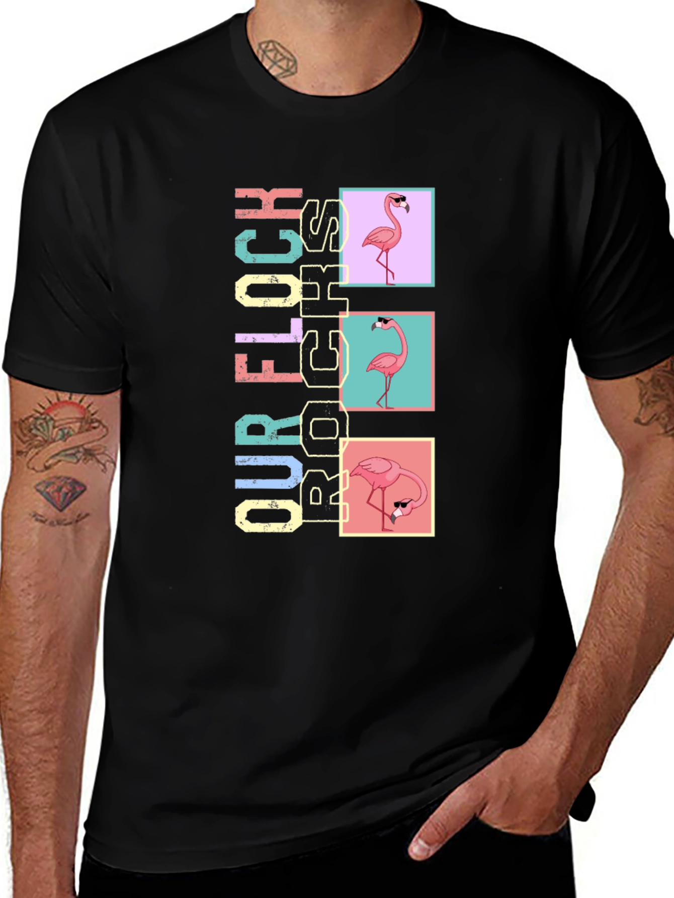 Our Flock Rocks Funny Flamingo T-Shirt