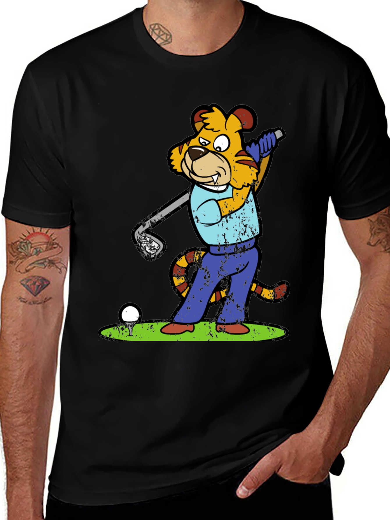 Variant 22 of Golfing Tiger Cartoon Graphic Tee - Novelty Shirt